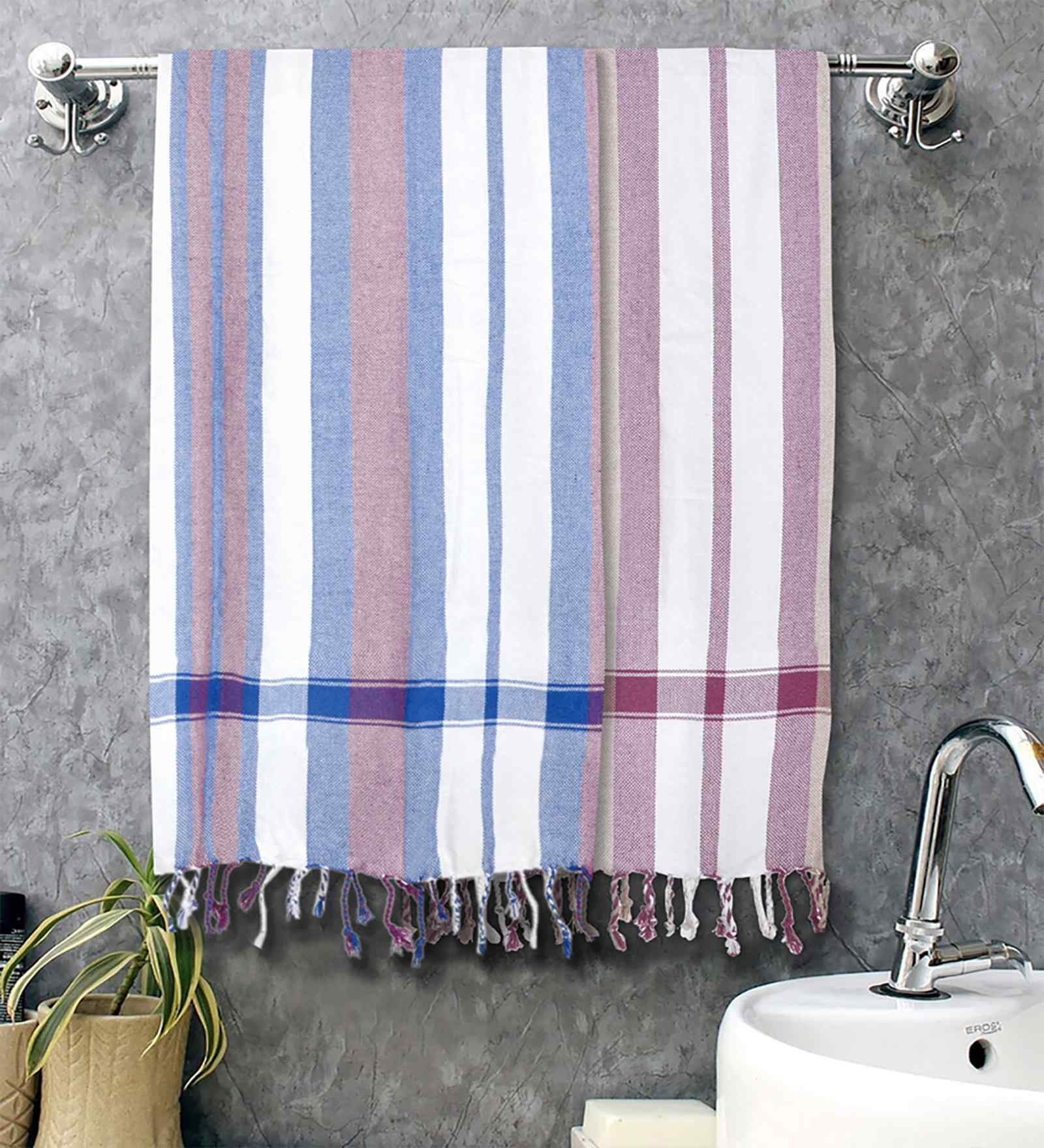 Multicolor Cotton Striped 225 GSM Bath Towels Pack of 2
