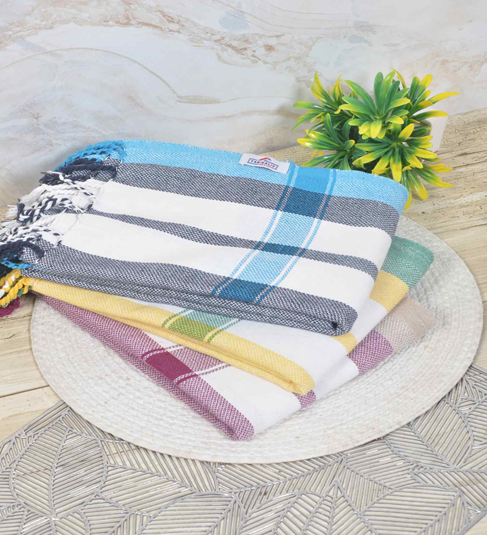 Multicolor Cotton Striped 225 GSM Bath Towels Pack of 3