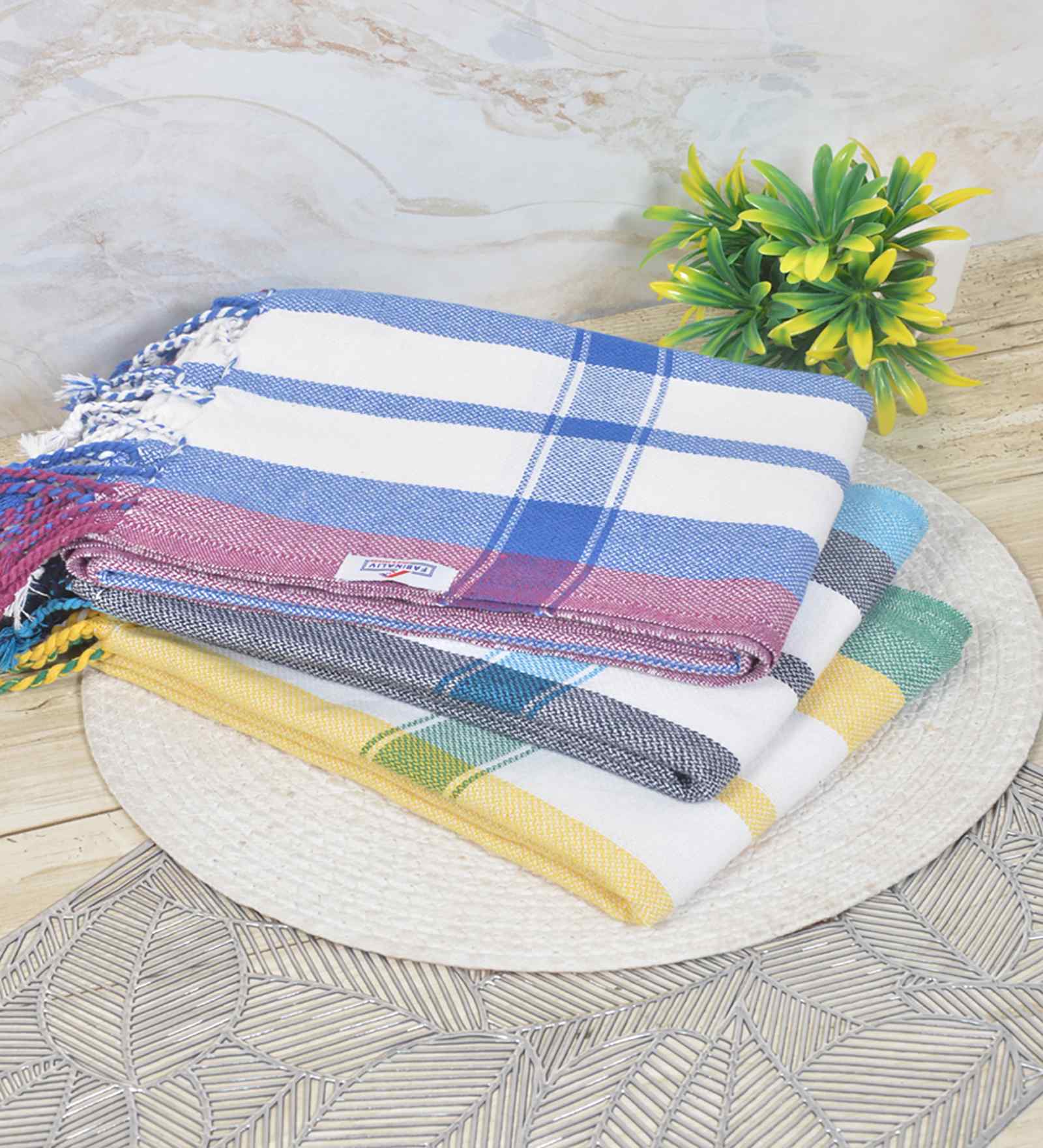 Multicolor Cotton Striped 225 GSM Bath Towels Pack of 3