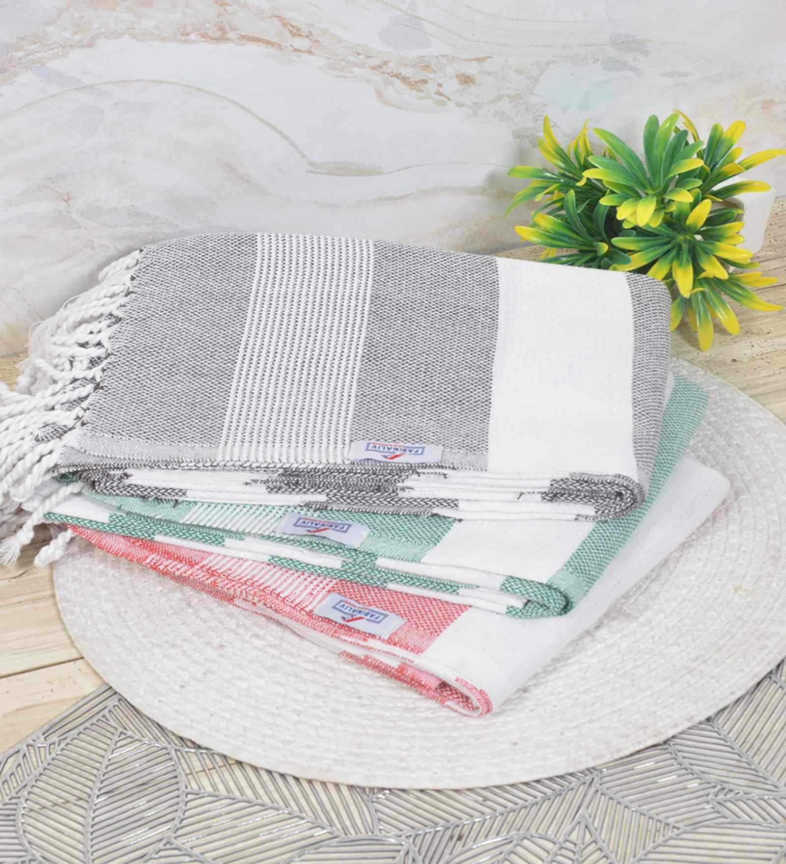Multicolor Cotton Striped 225 GSM Bath Towels Pack of 3