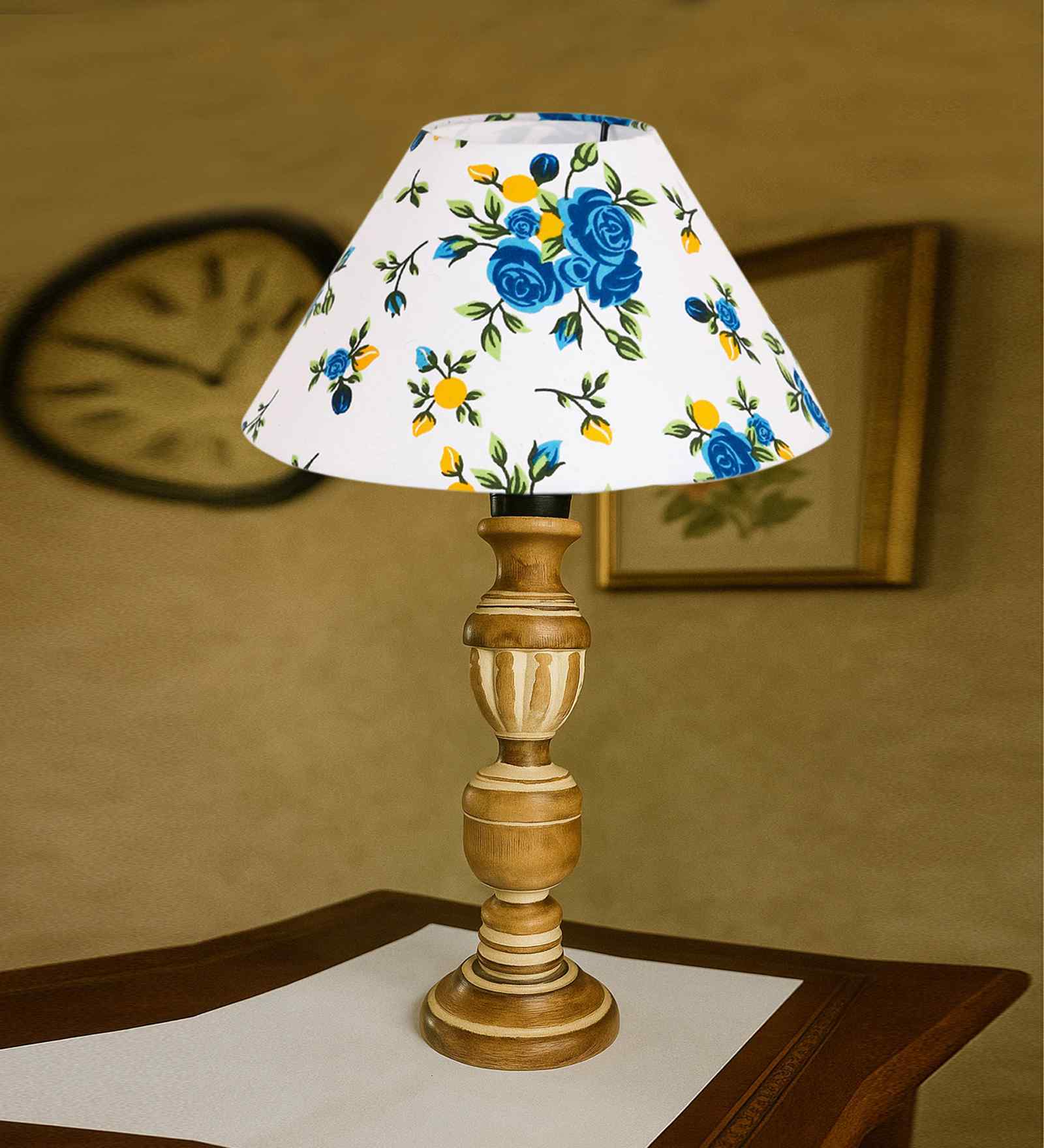 Multicolor Cotton Table Lamp With Wood Base 10X19 Inches Multicolor Cotton Table Lamp With Wood Base 10X19 Inches