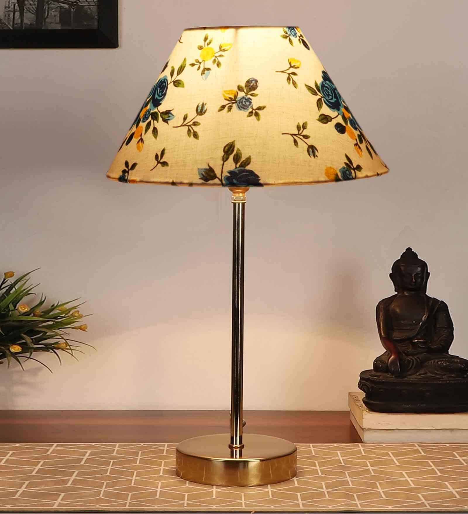 Multicolor Cotton with Metal Gold Table Lamp