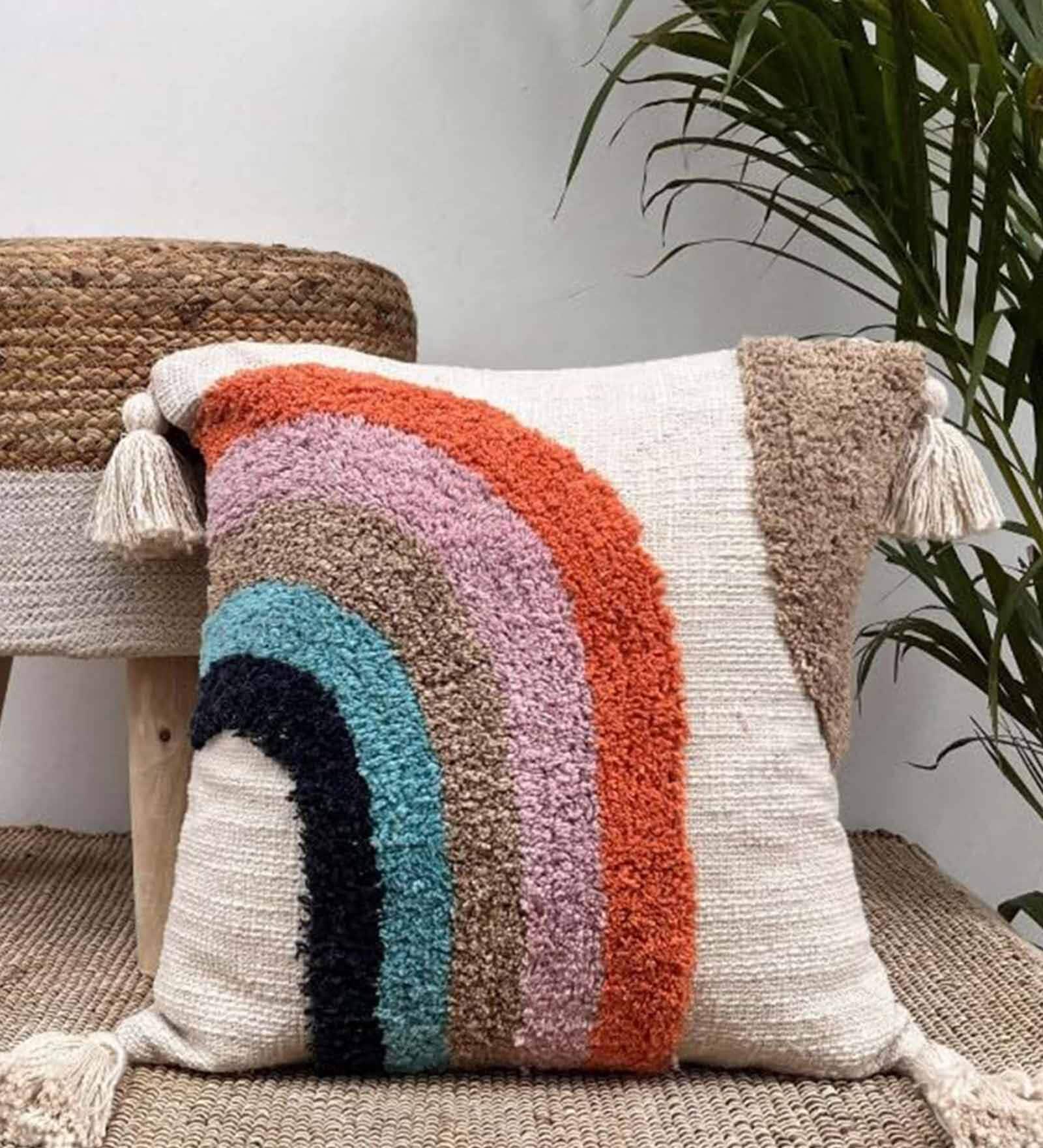 Multicolor Cotton Woven 16x16 inches Boho Eco-friendly Cushion Cover