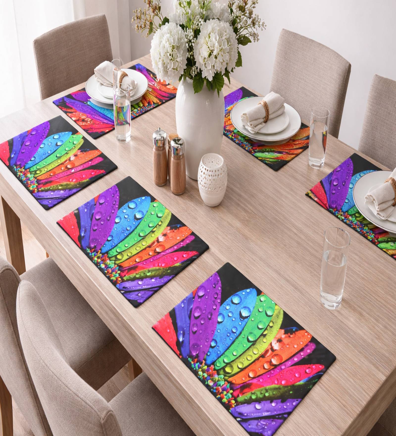 Set of 6 Dew Drop Flower Print Placemats