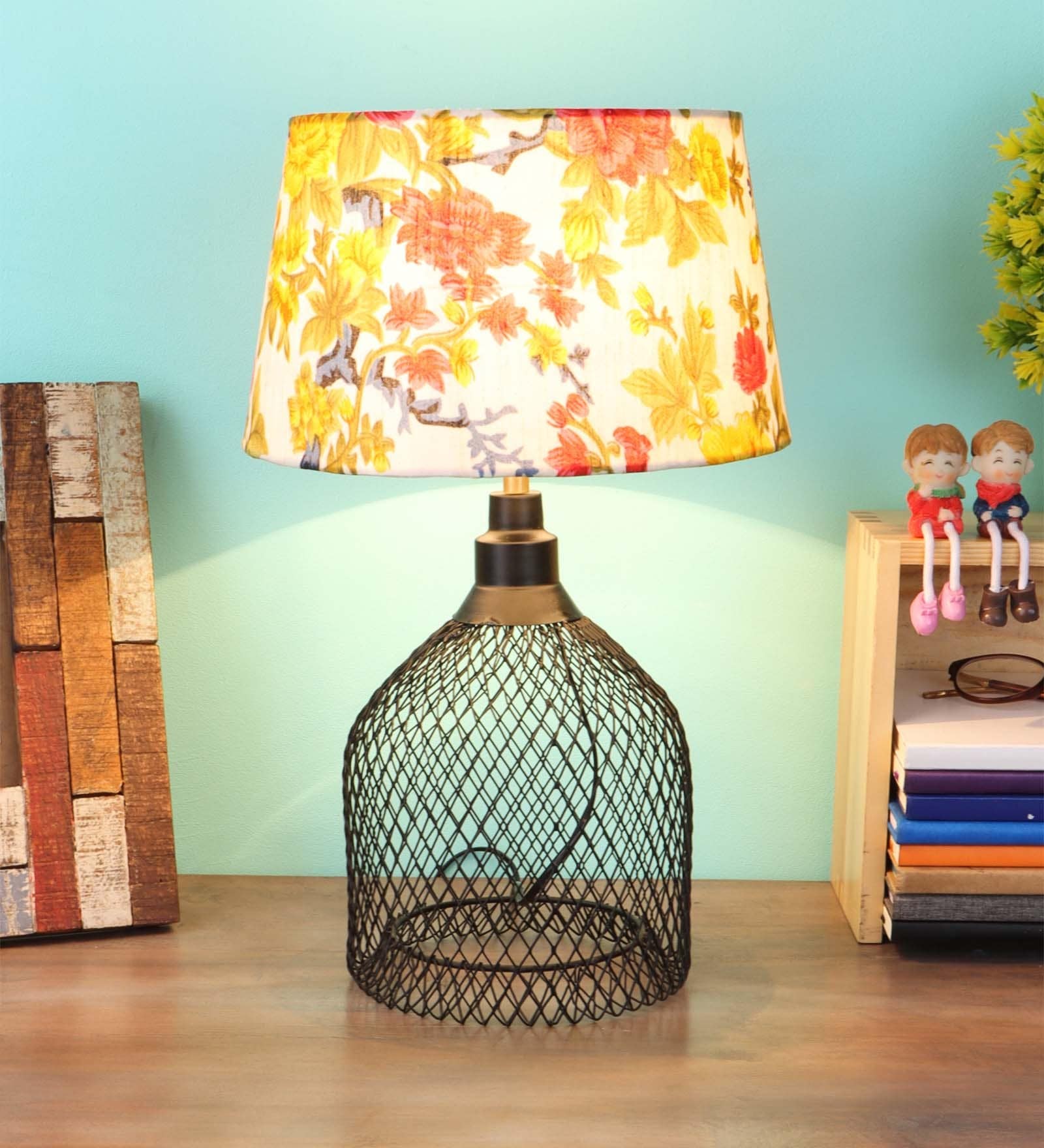 Multicolor Fabric Shade Table Lamp with Black Base