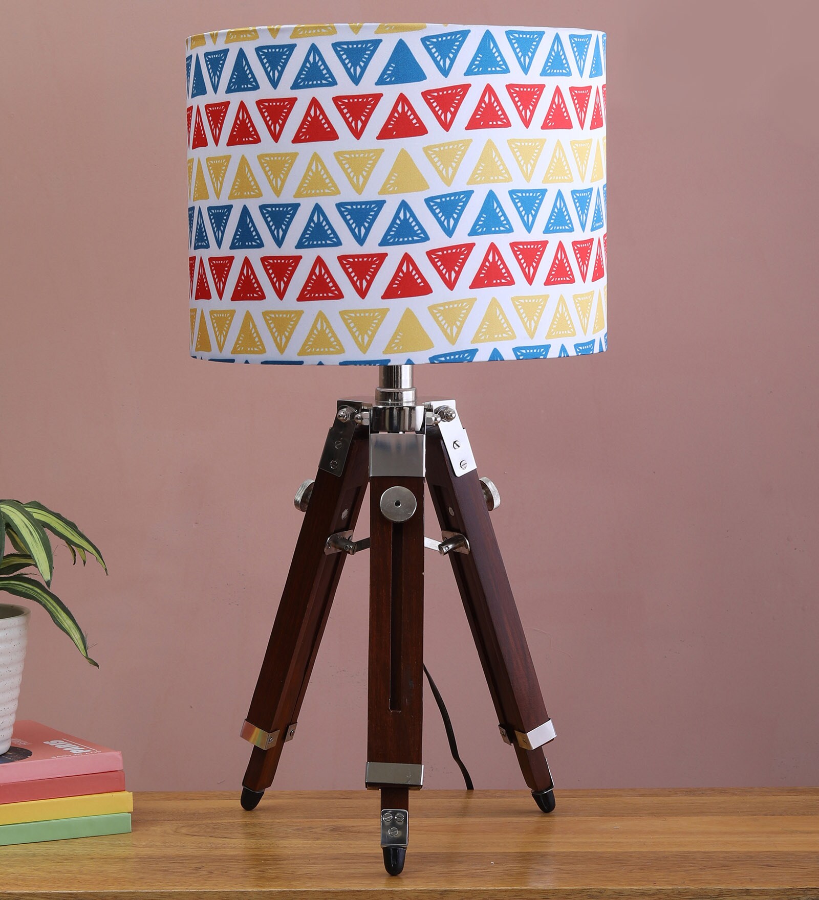 Buy Multicolour Fabric Shade Tripod Table Lamp with Brown Base by ...