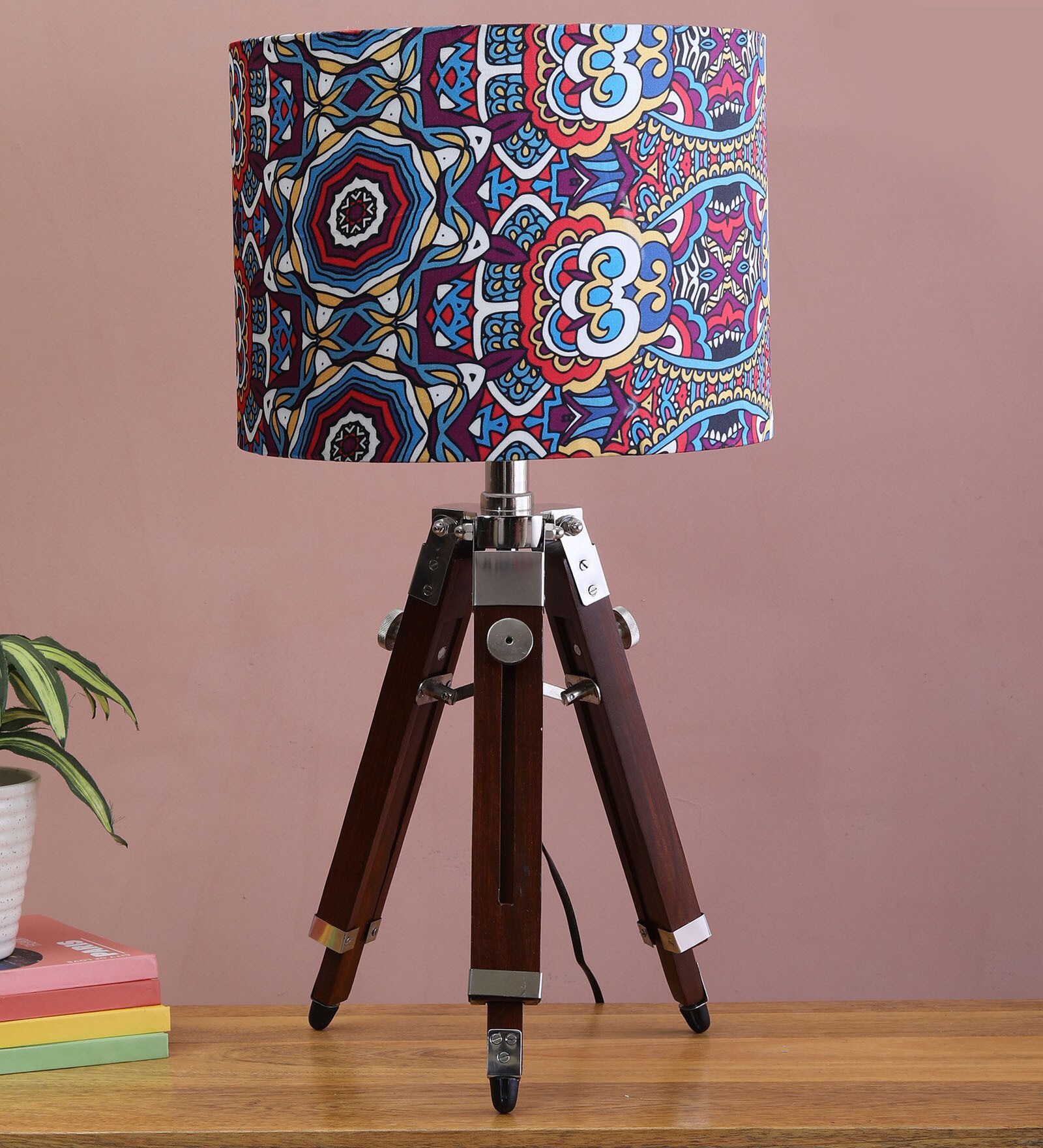 Buy Multicolour Fabric Shade Tripod Table Lamp with Brown Base at 32% ...