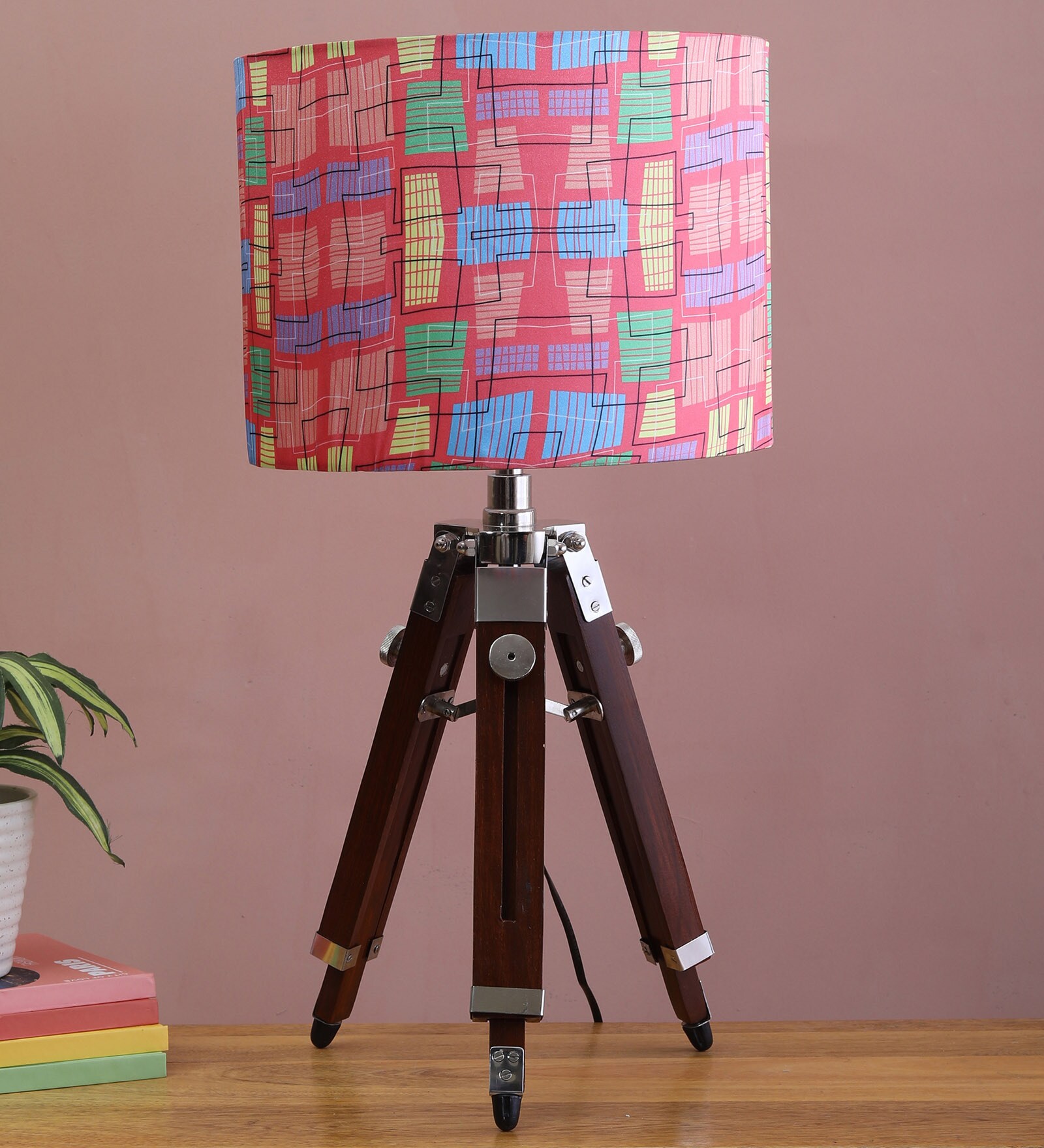 Buy Multicolour Fabric Shade Tripod Table Lamp with Brown Base at 32% ...