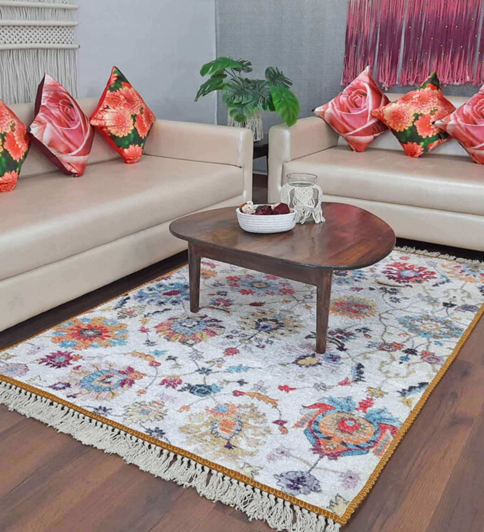 Multicolor Floral Faux Silk 3 ft x 5 ft Hand Woven Carpet