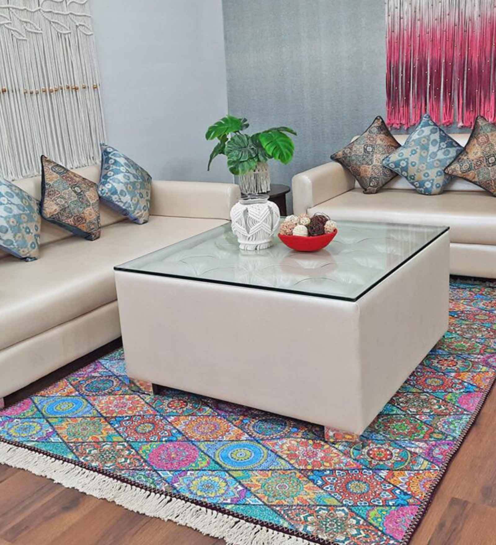 Multicolor Geometric Faux Silk 5 ft x 7 ft Hand Woven Carpet