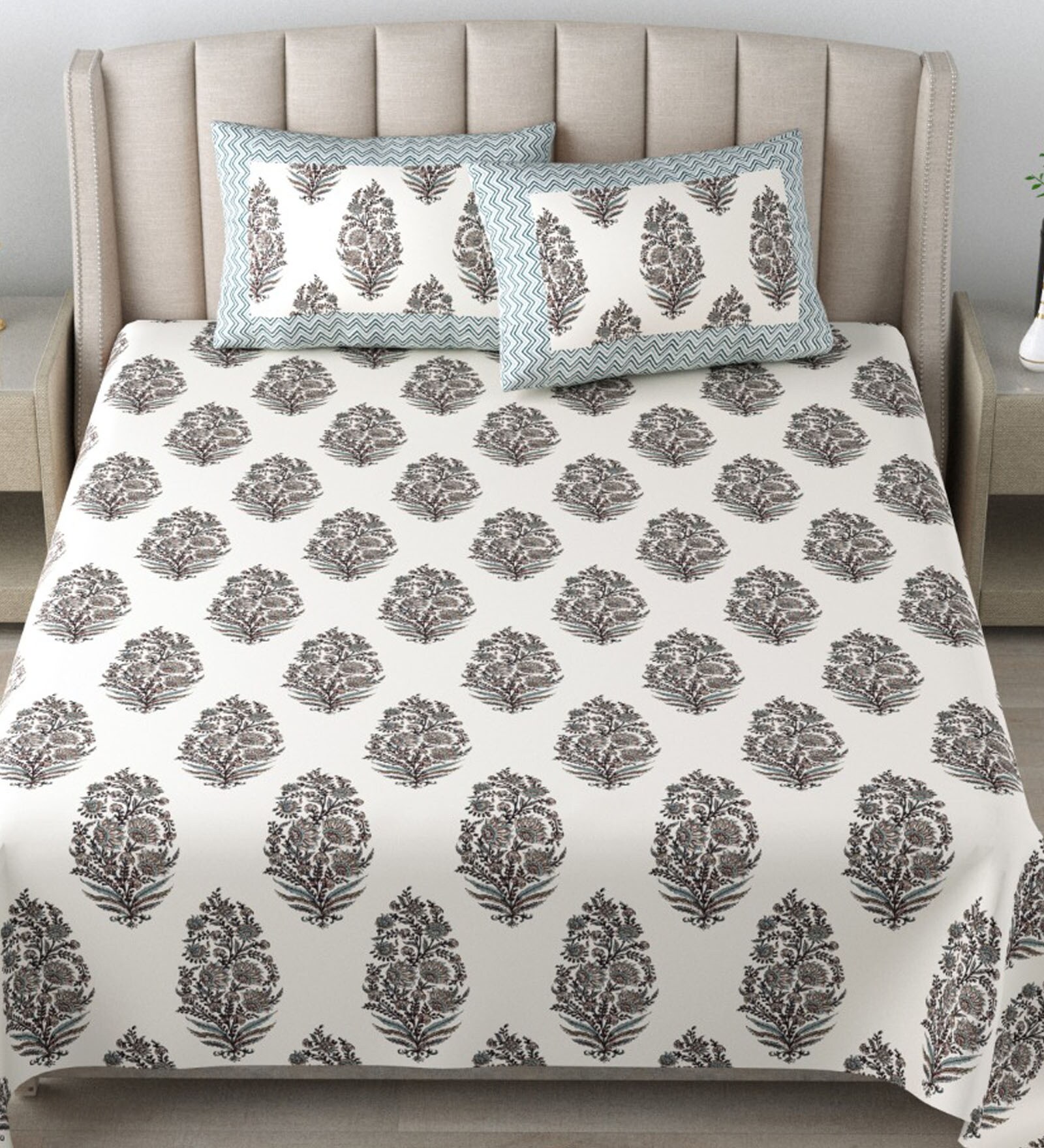 Buy Multicolor Traditional 210 TC Cotton King Sized Bed Sheets with 2