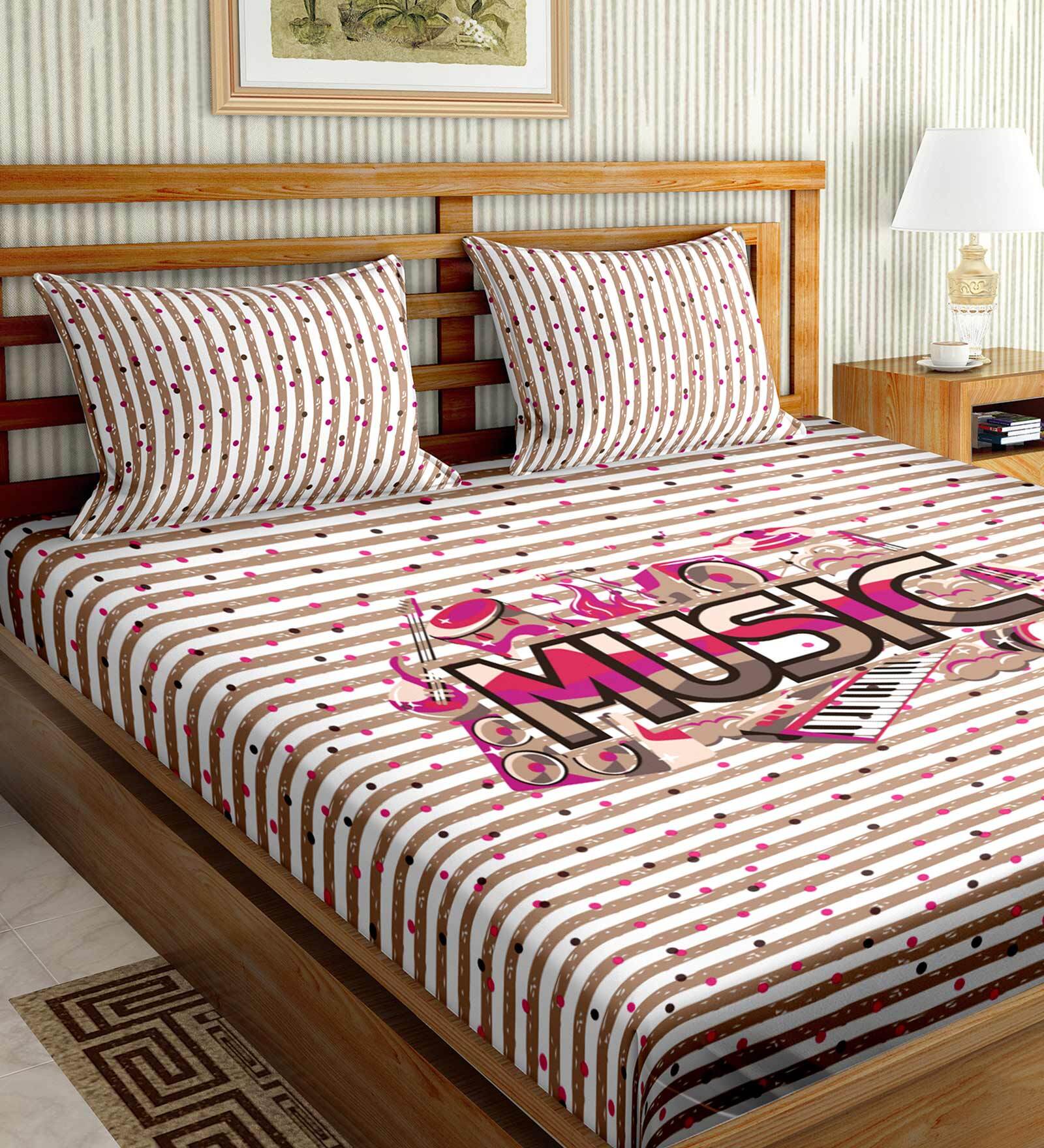 Pink Abstract 150 TC Cotton Double Bedsheet With 2 Pillow Covers Mysterious Collection