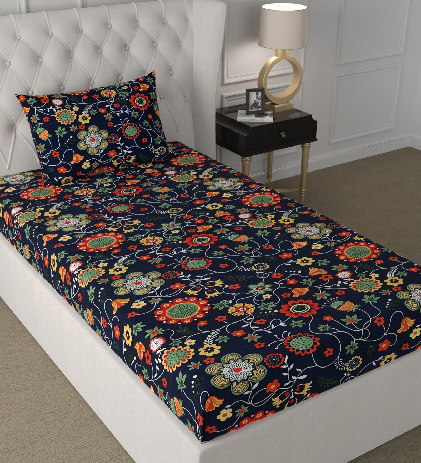 Multicolor Floral 180 TC Microfiber Single Bedsheet With 1 Pillow Cover