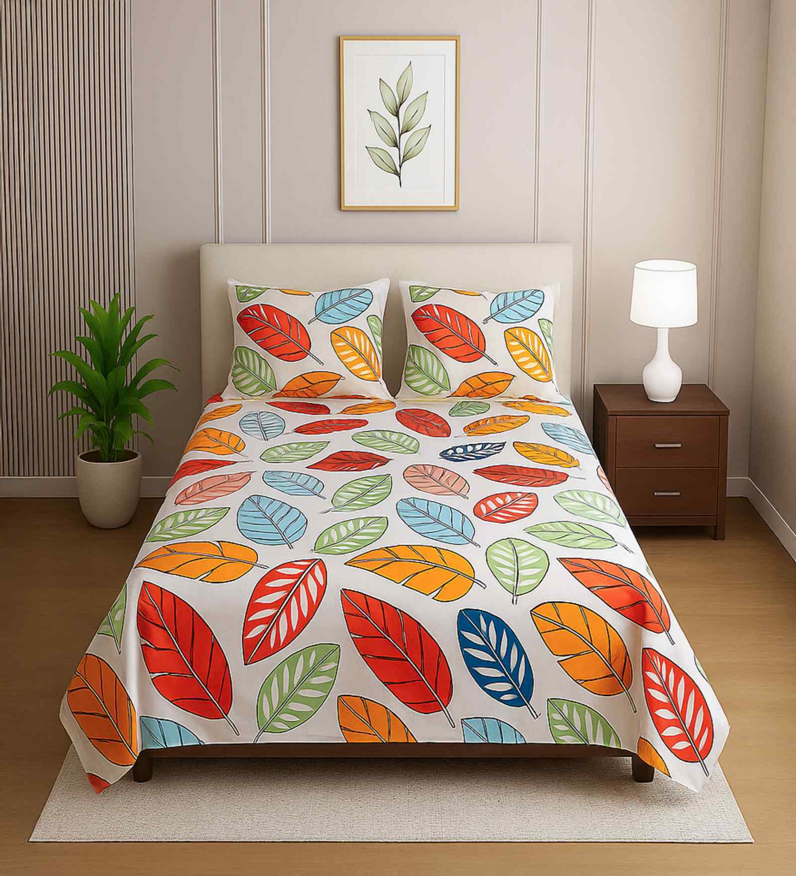 Multicolor Floral 210 TC Mix Cotton Single Bed Size Bedsheet wih 2 Pillow cover Essential Series Collection