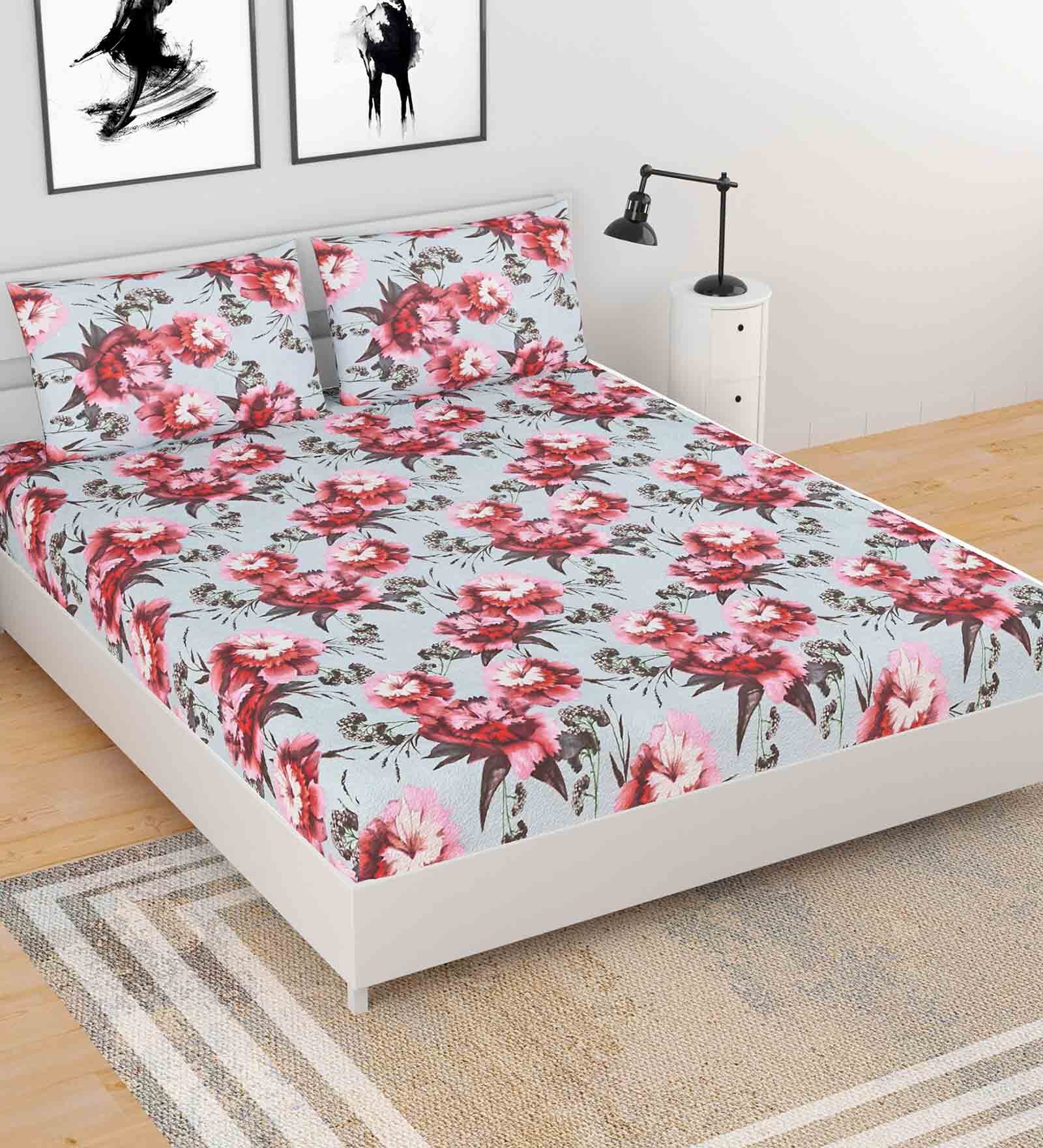 Buy Multicolor Floral 220 TC Microfibre Queen Sized Bed Sheets with 2 ...