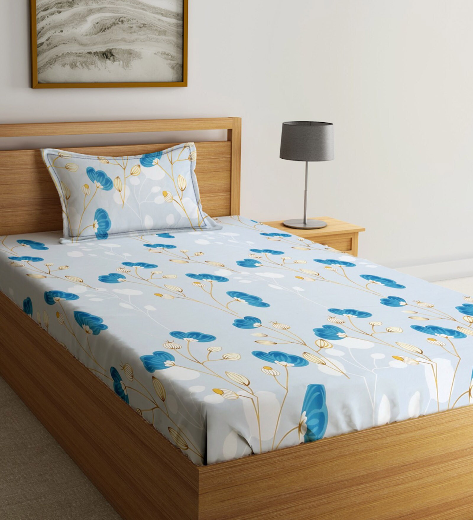 Multicolor Floral 280 TC Glace Cotton Single Bedsheet with 1 Pillow Cover