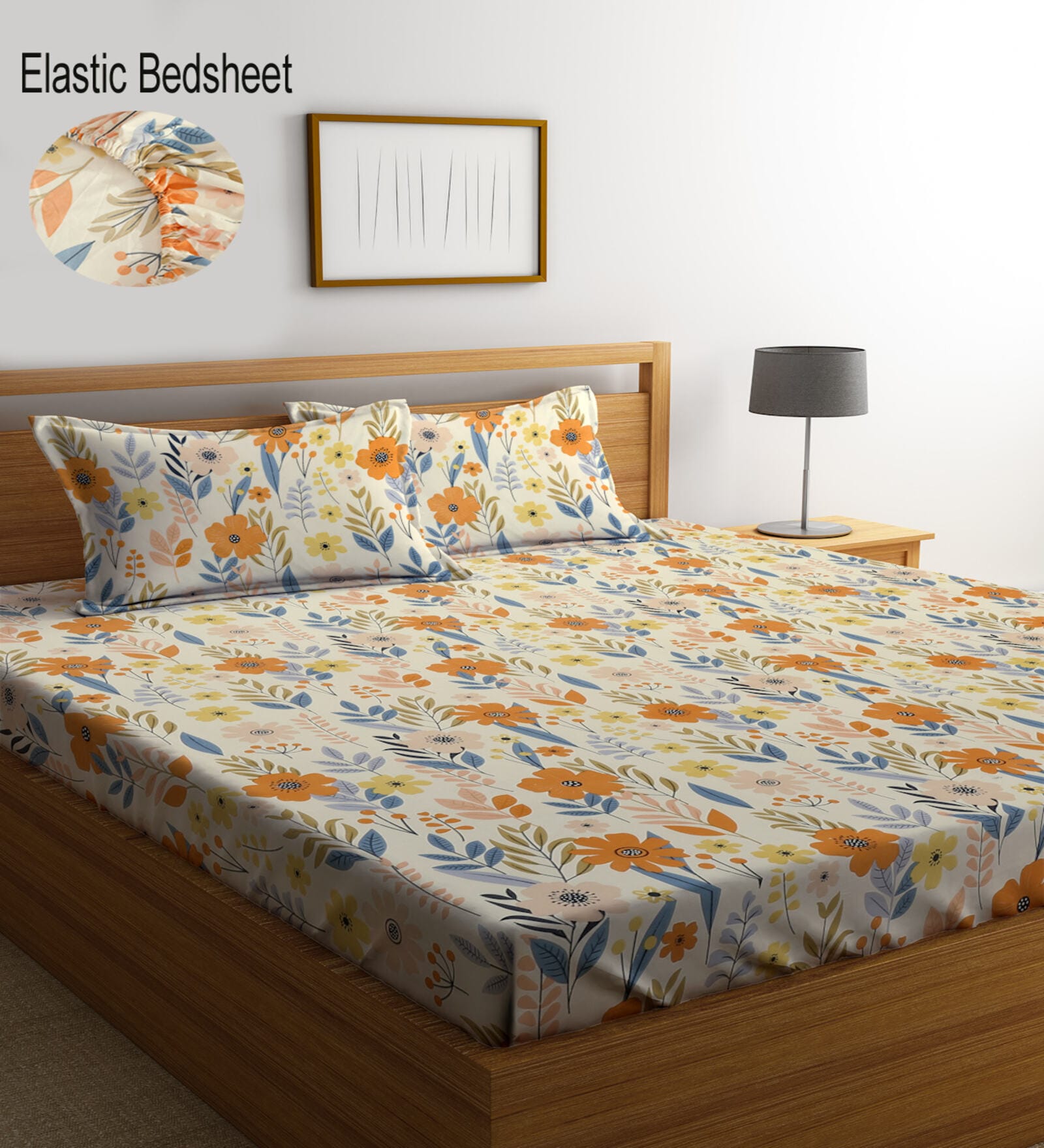 Multicolor Floral 300 TC Cotton Blend  Double Bedsheet with 2 Pillow covers