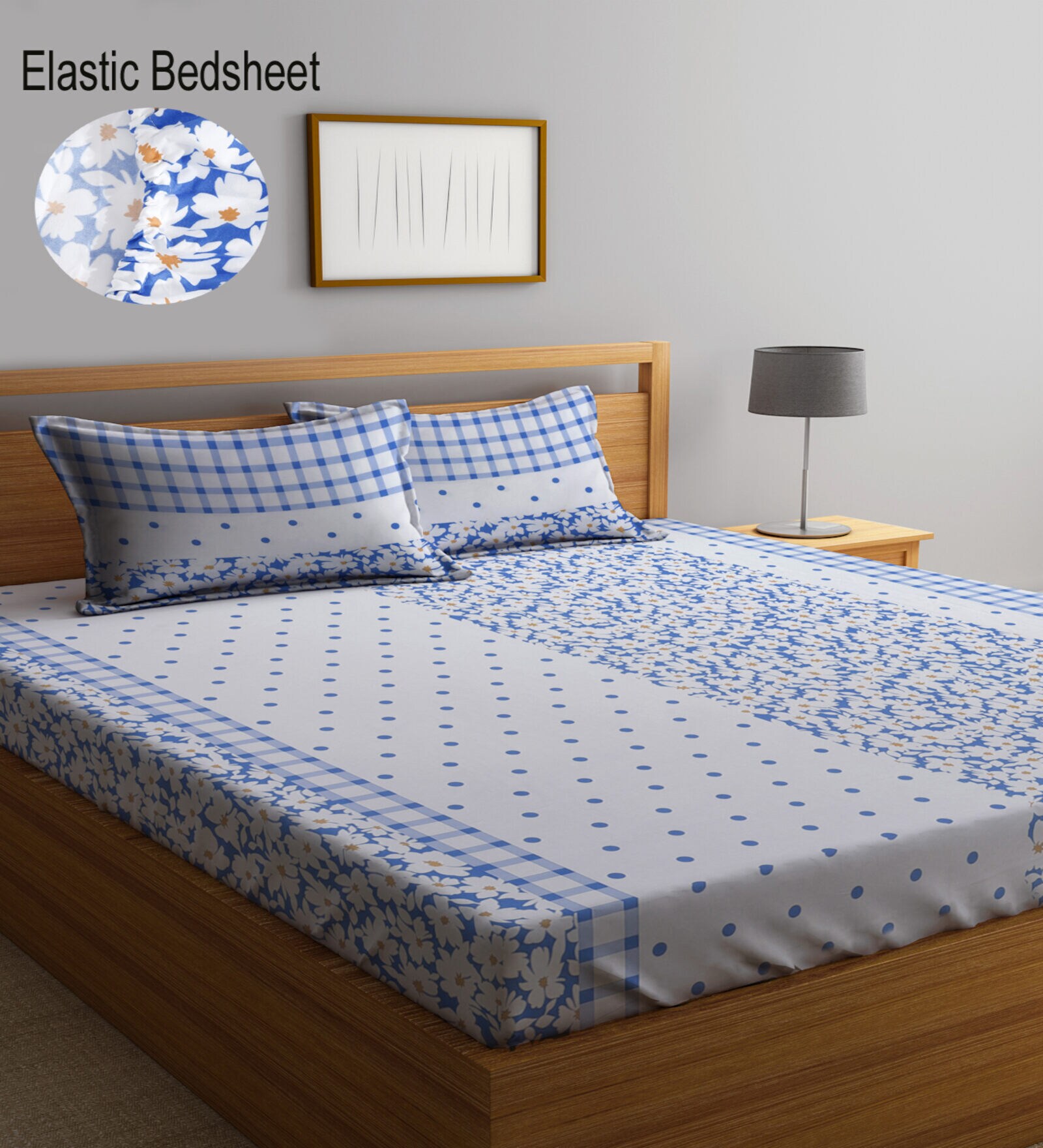 Multicolor Floral 300 TC Cotton Blend  Double Bedsheet with 2 Pillow covers