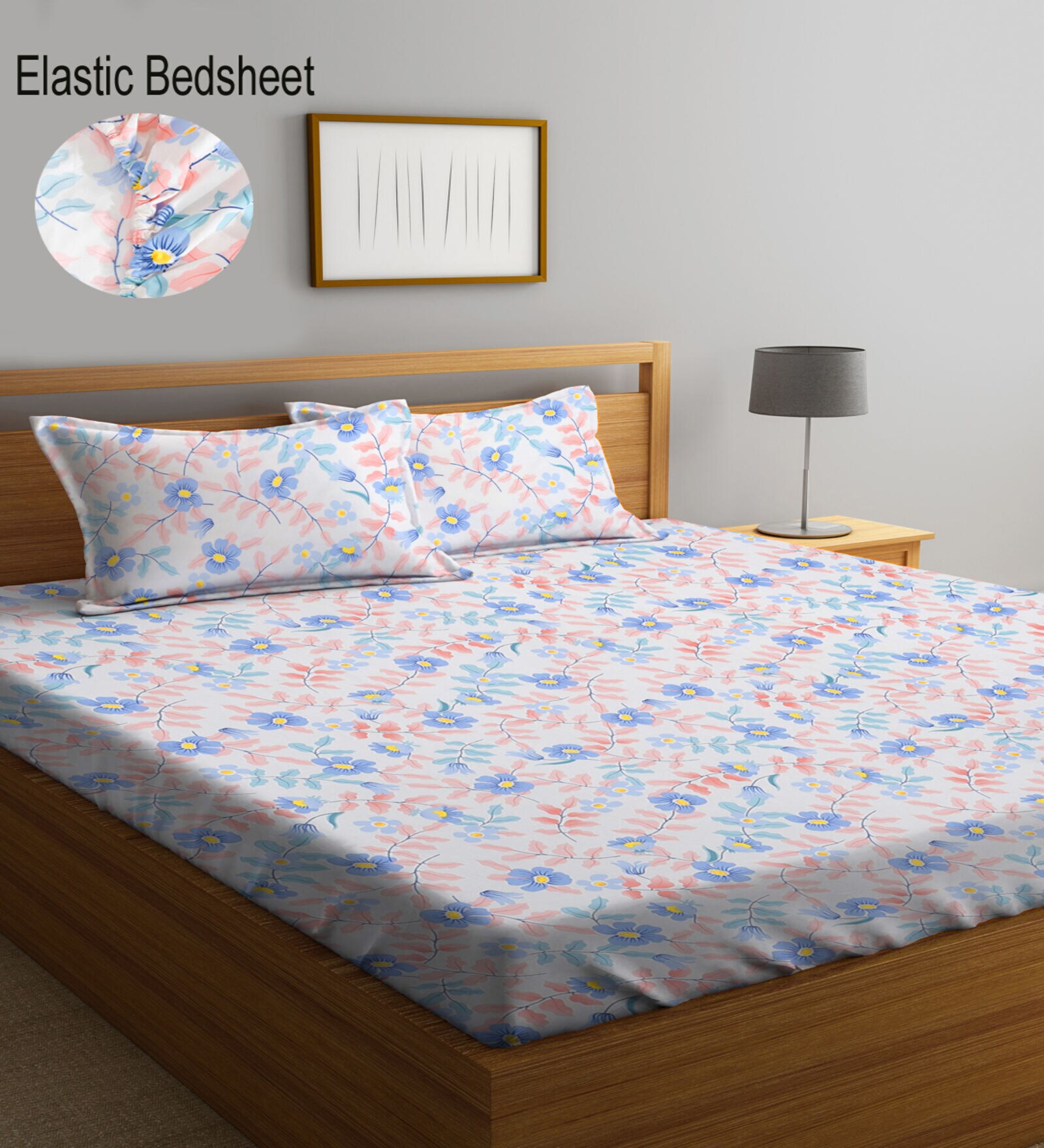 Multicolor Floral 300 TC Cotton Blend Double Bedsheet with 2 Pillow covers