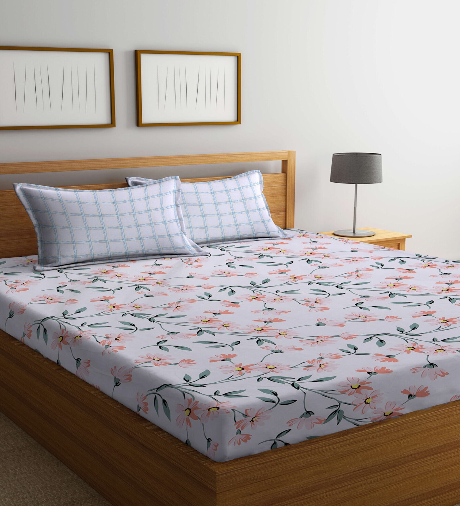 Multicolor Floral 300 TC Cotton Blend  Double Bedsheet with 2 Pillow covers