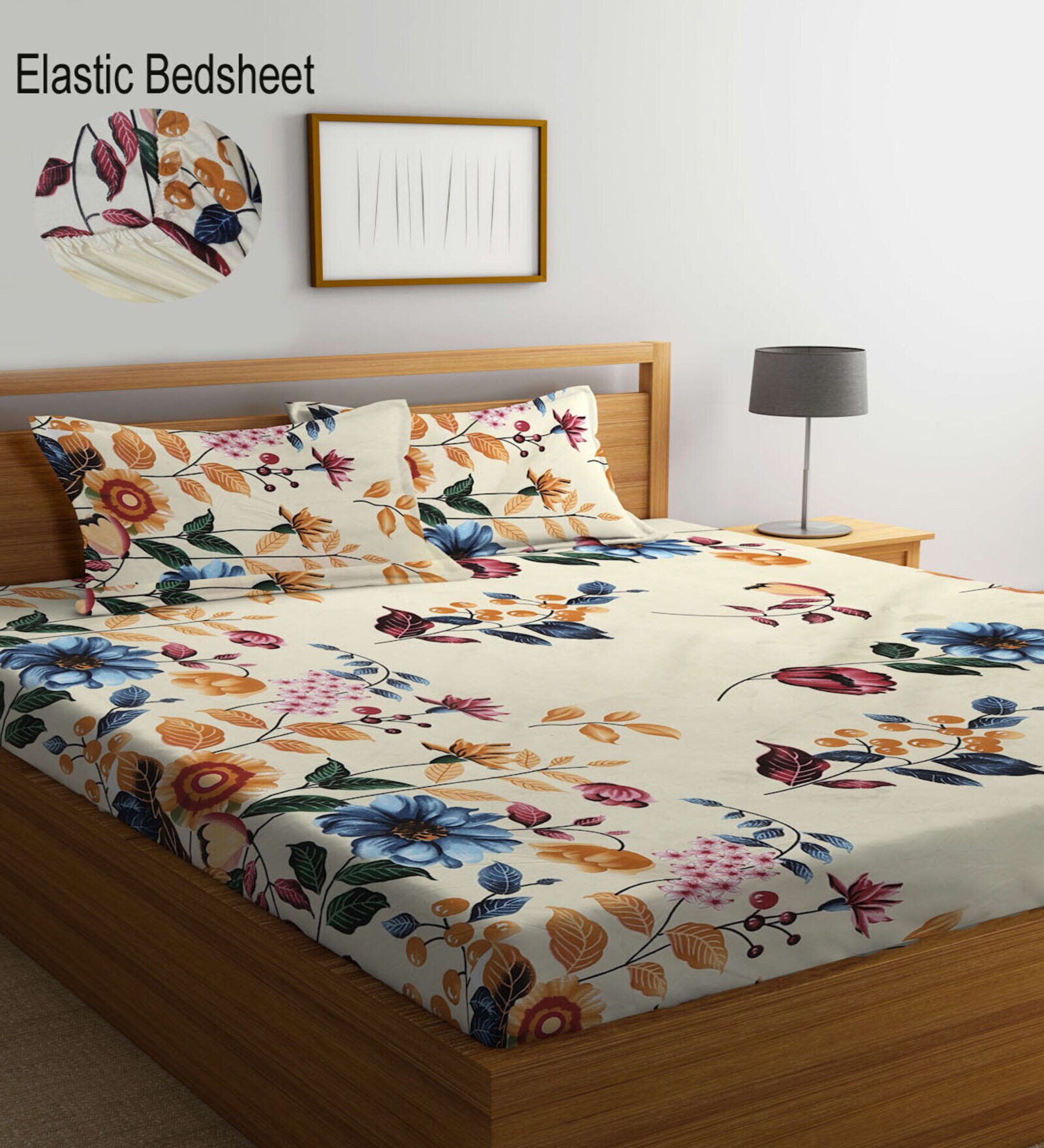 Multicolor Floral 300 TC Cotton Blend  Double Bedsheet with 2 Pillow covers