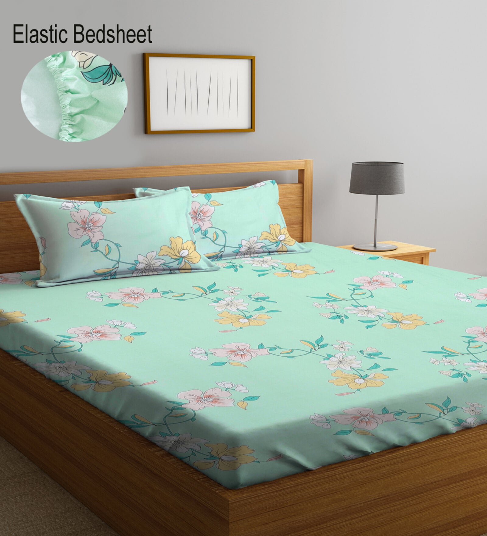 Multicolor Floral 300 TC Cotton Blend  Double Bedsheet with 2 Pillow covers