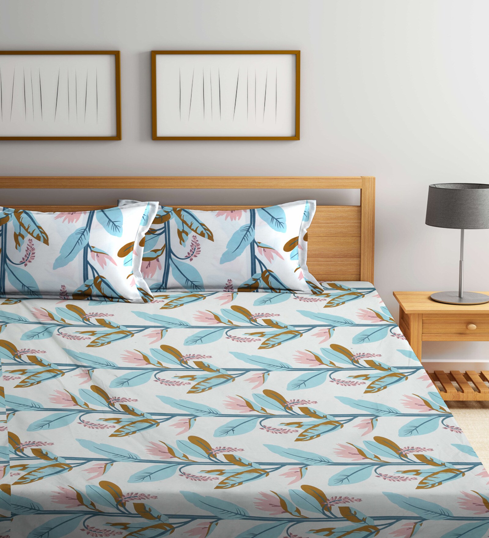 Multicolor Floral 300 TC Cotton Blend Double King Sized Bedsheet With 2 Pillow Covers