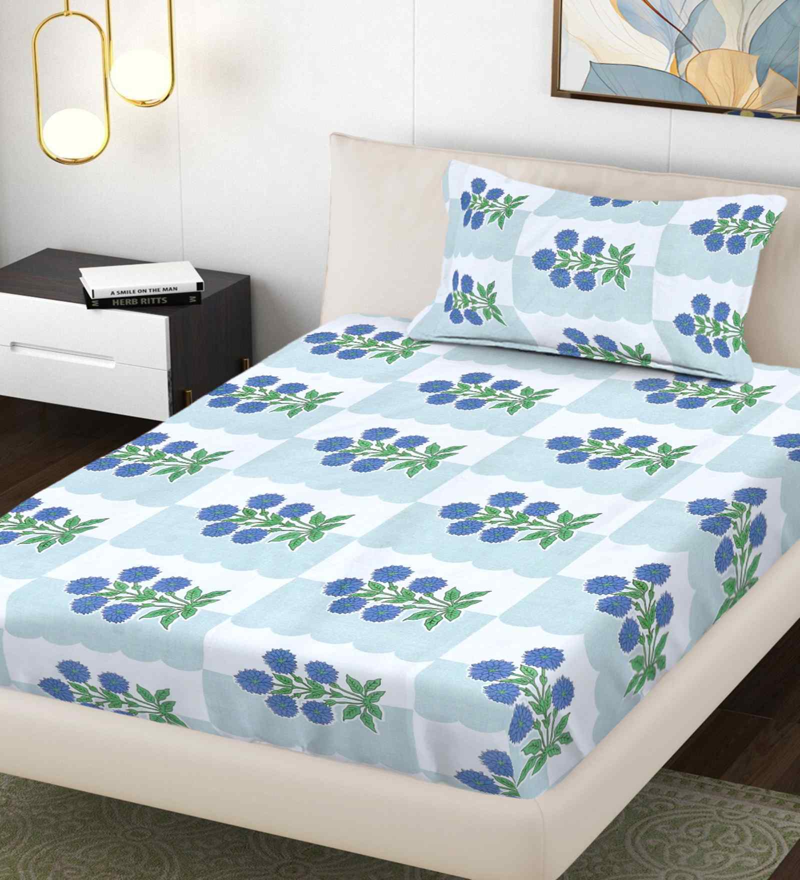 Multicolor Floral 300 TC Cotton Blend Single Bedsheet with 1 Pillow Cover
