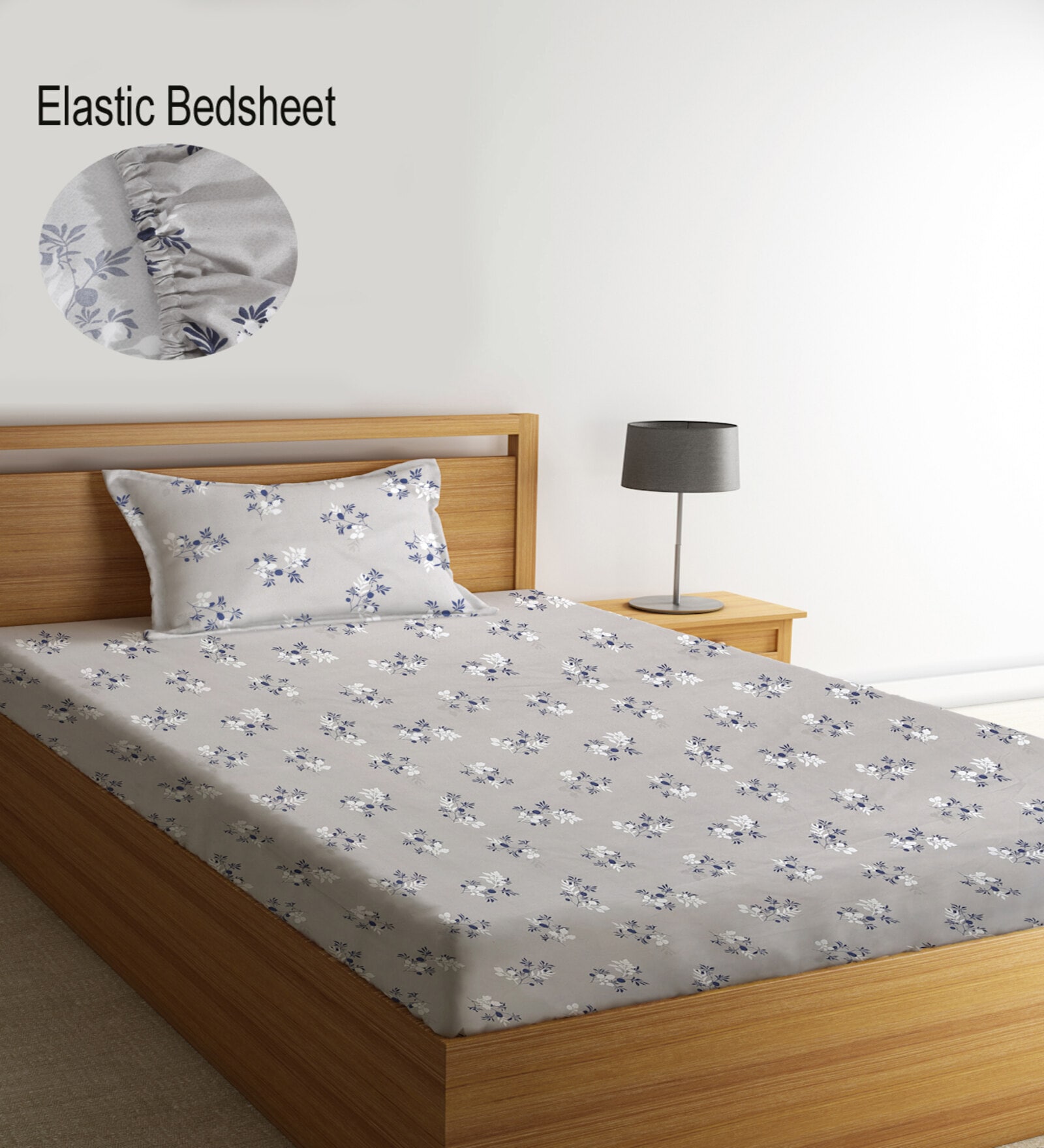 Multicolor Floral 300 TC Cotton Fitted Single Bedsheet with 1 Pillow Cover