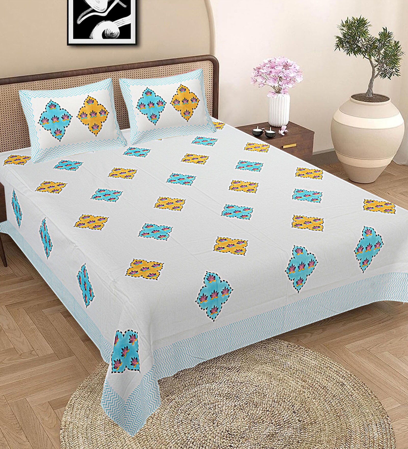 Multicolor Floral 300 TC Cotton Floral Single Sized Bedsheet With 1 Pillow Covers