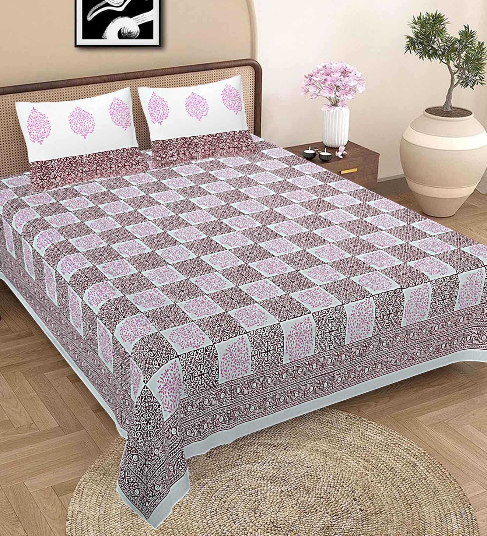 Multicolor Floral 300 TC Cotton Queen Sized Bedsheet With 2 Pillow Covers