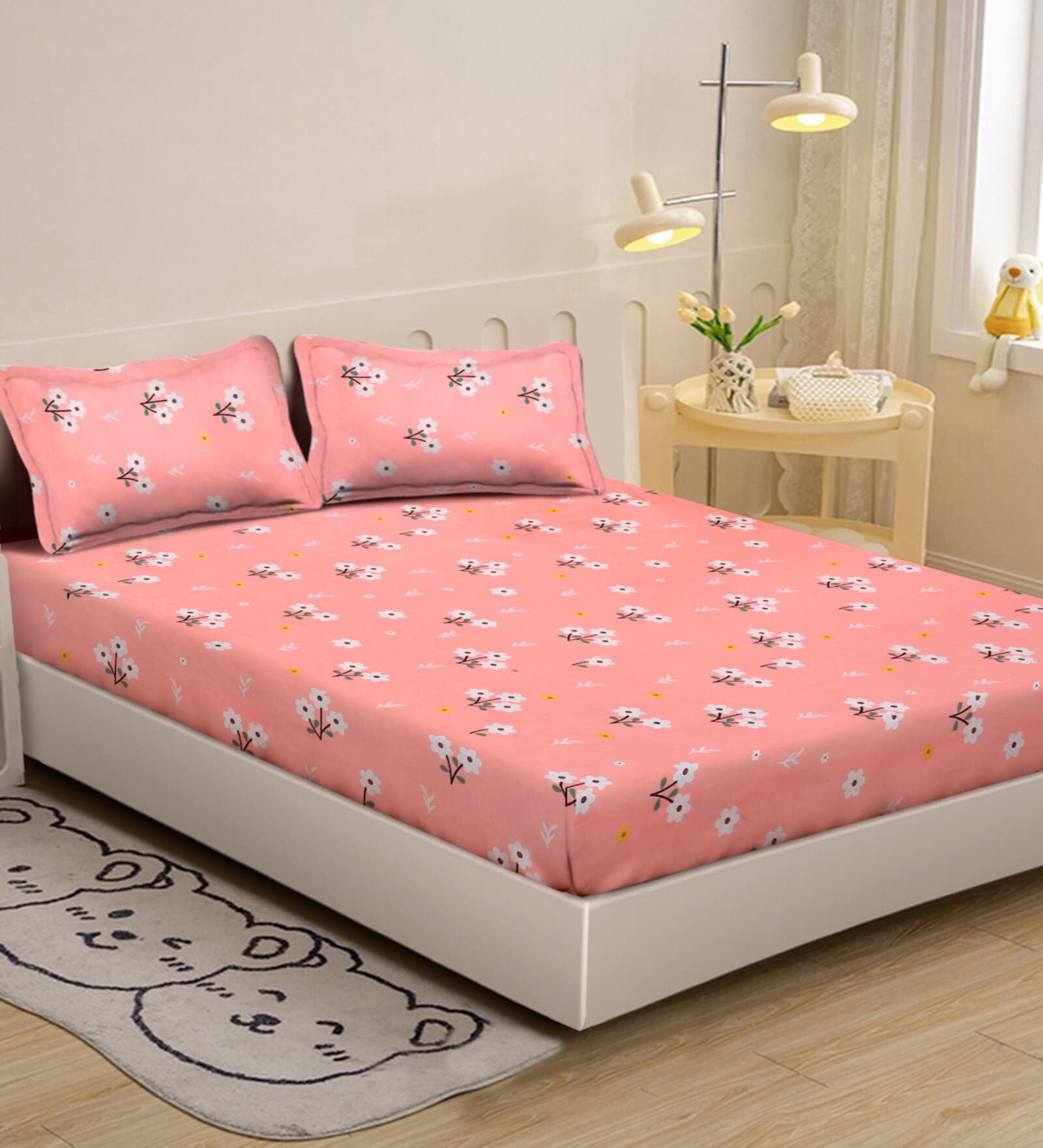 Multicolor Floral 300 TC Cotton Single Bedsheet with 1 Pillow Cover