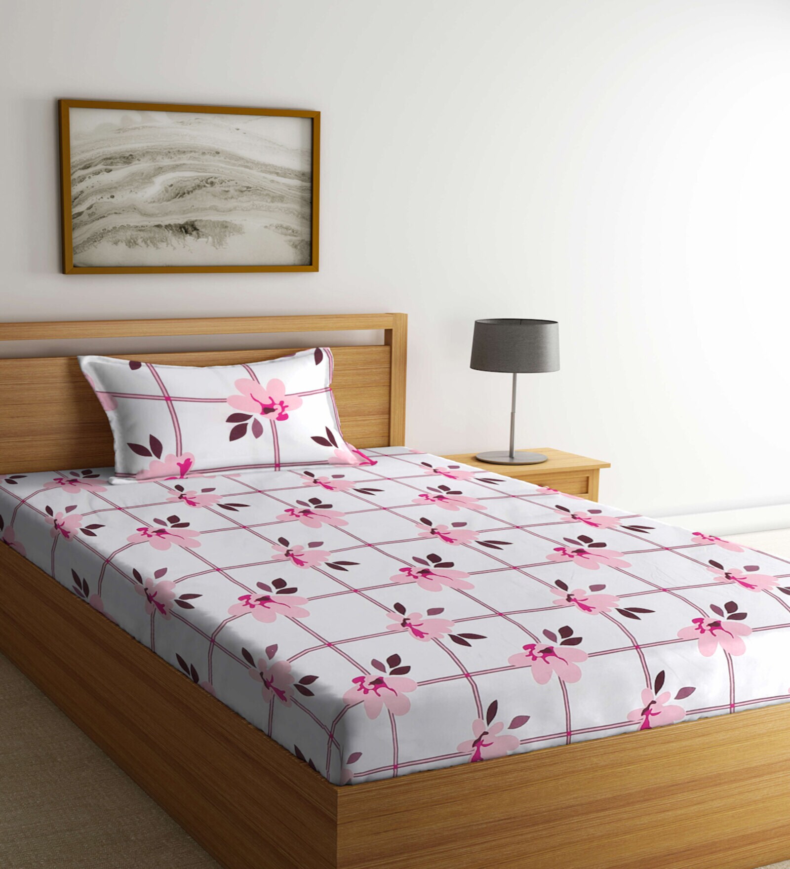 Multicolor Floral 300 TC Cotton Single Bedsheet with 1 Pillow Cover