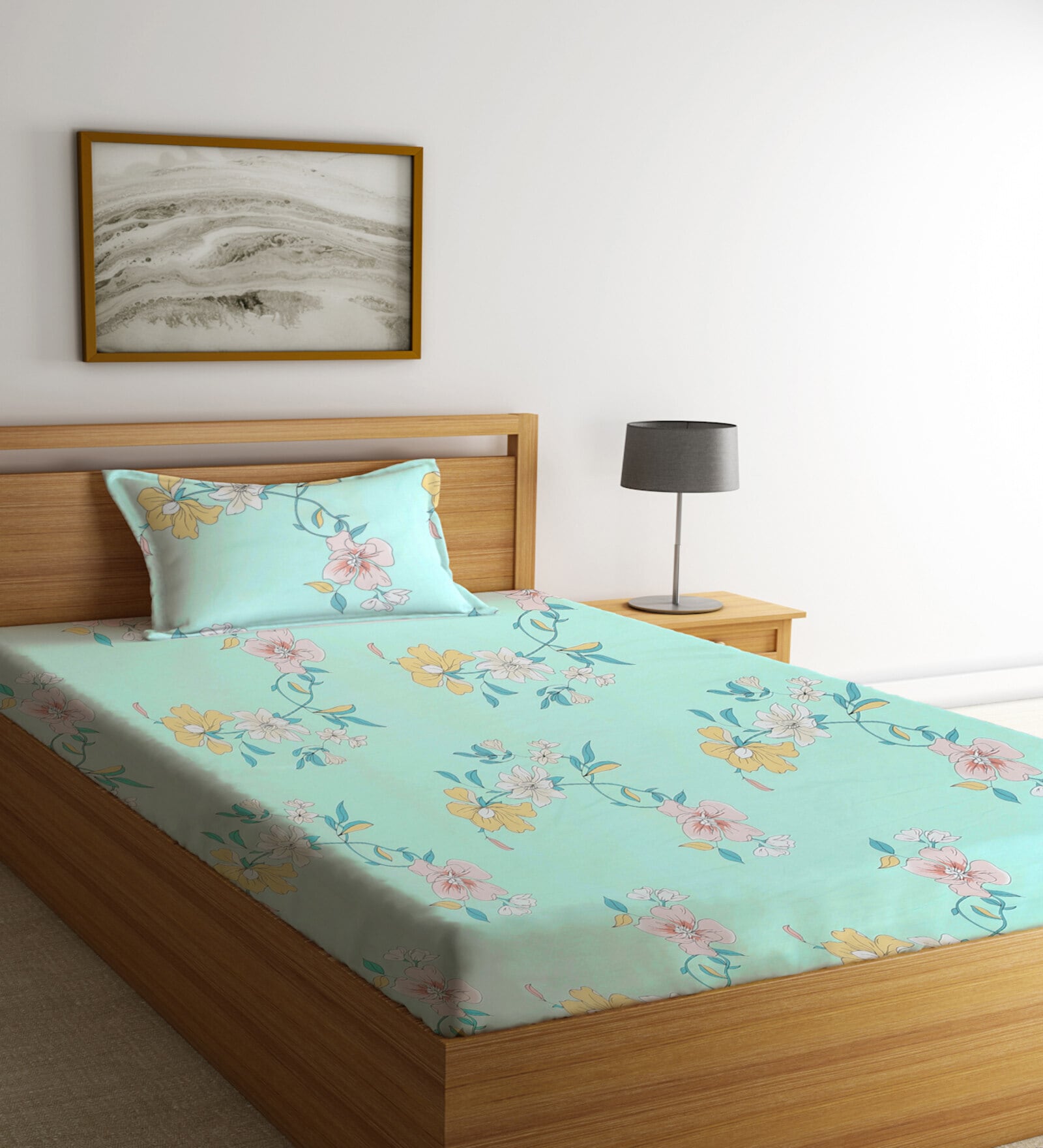 Multicolor Floral 300 TC Cotton Single Bedsheet with 1 Pillow Cover