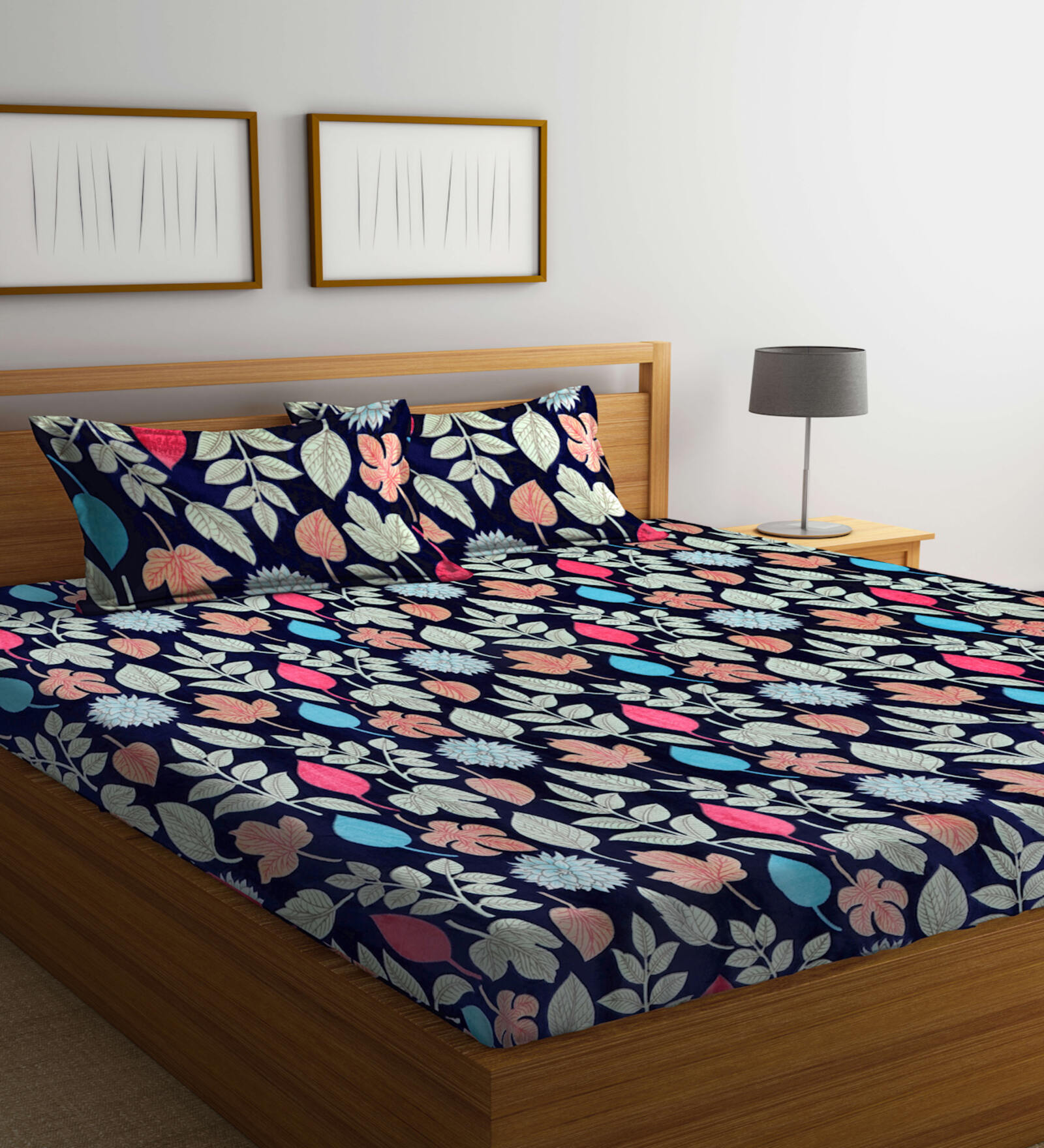 Buy Multicolor Floral 300 TC Wool Double Queen Woolen Bedsheet with 2