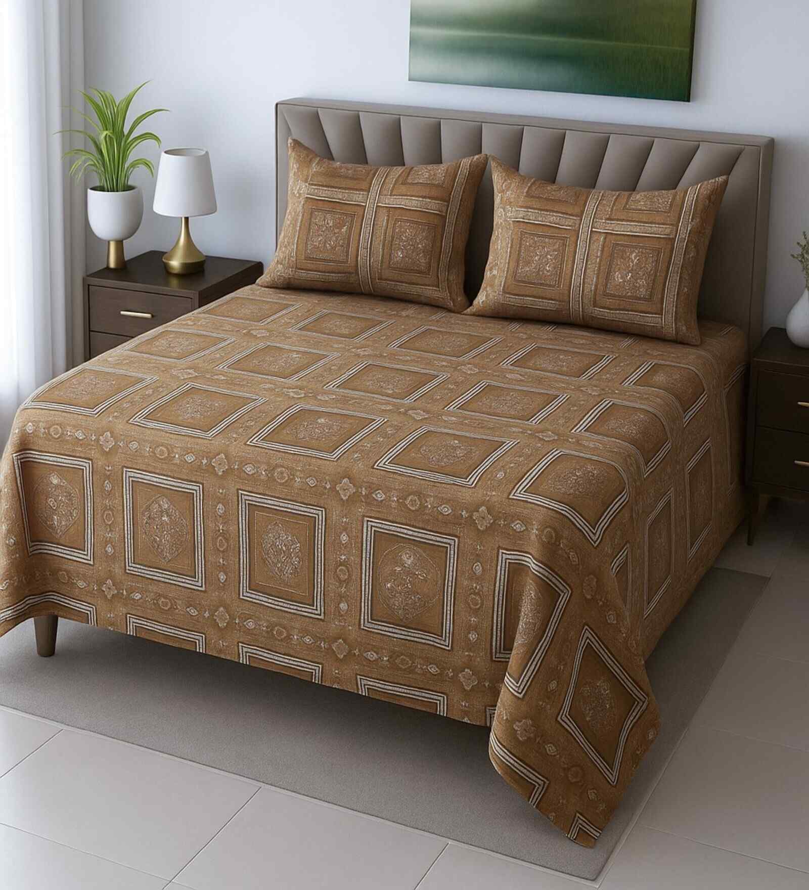 Multicolor Floral 400 TC Cotton Queen Size Bedsheet with 2 Pillow covers Essential Series Collection