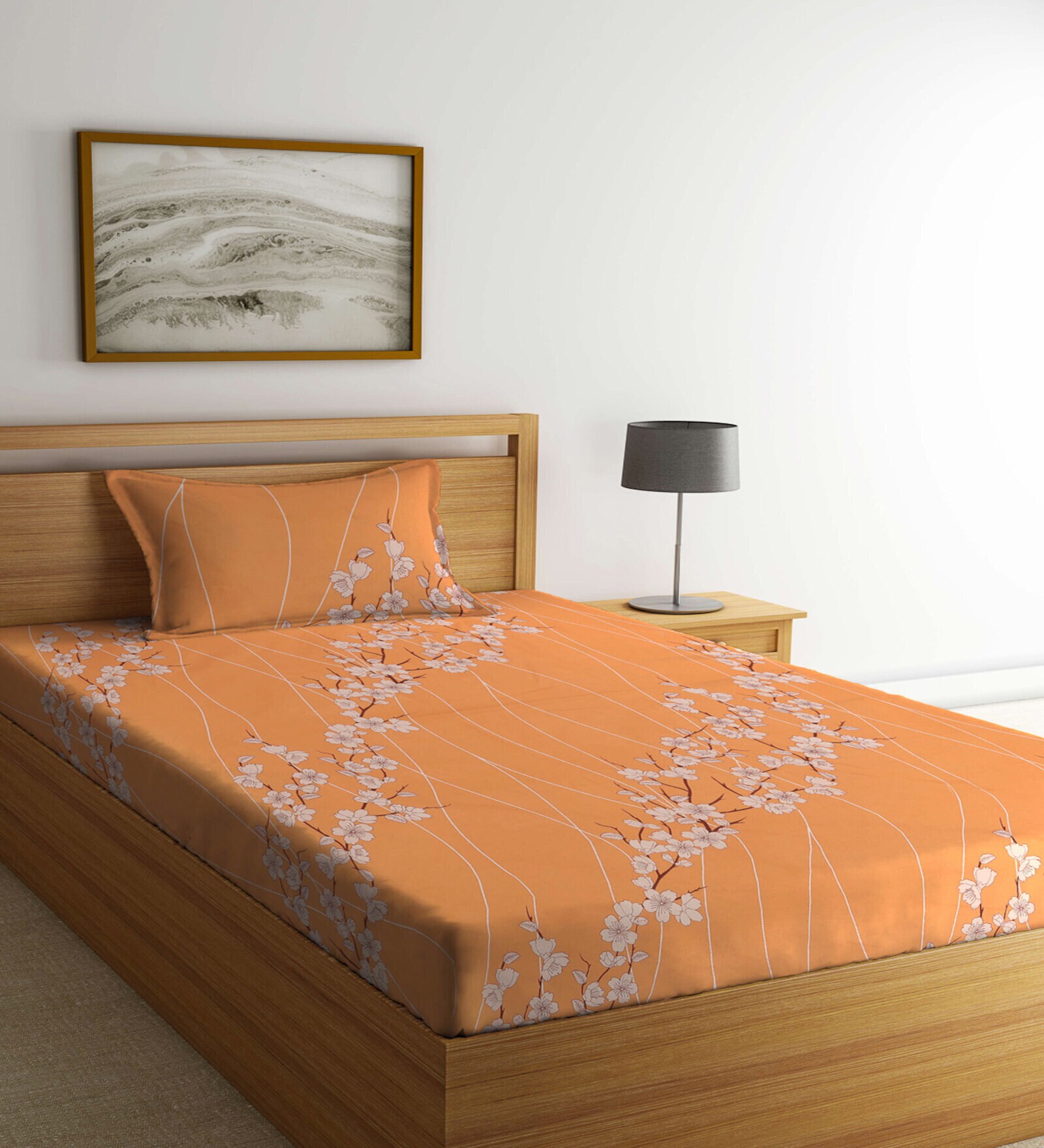 Multicolor Floral 400 TC Cotton Single Bedsheet with 1 Pillow Cover
