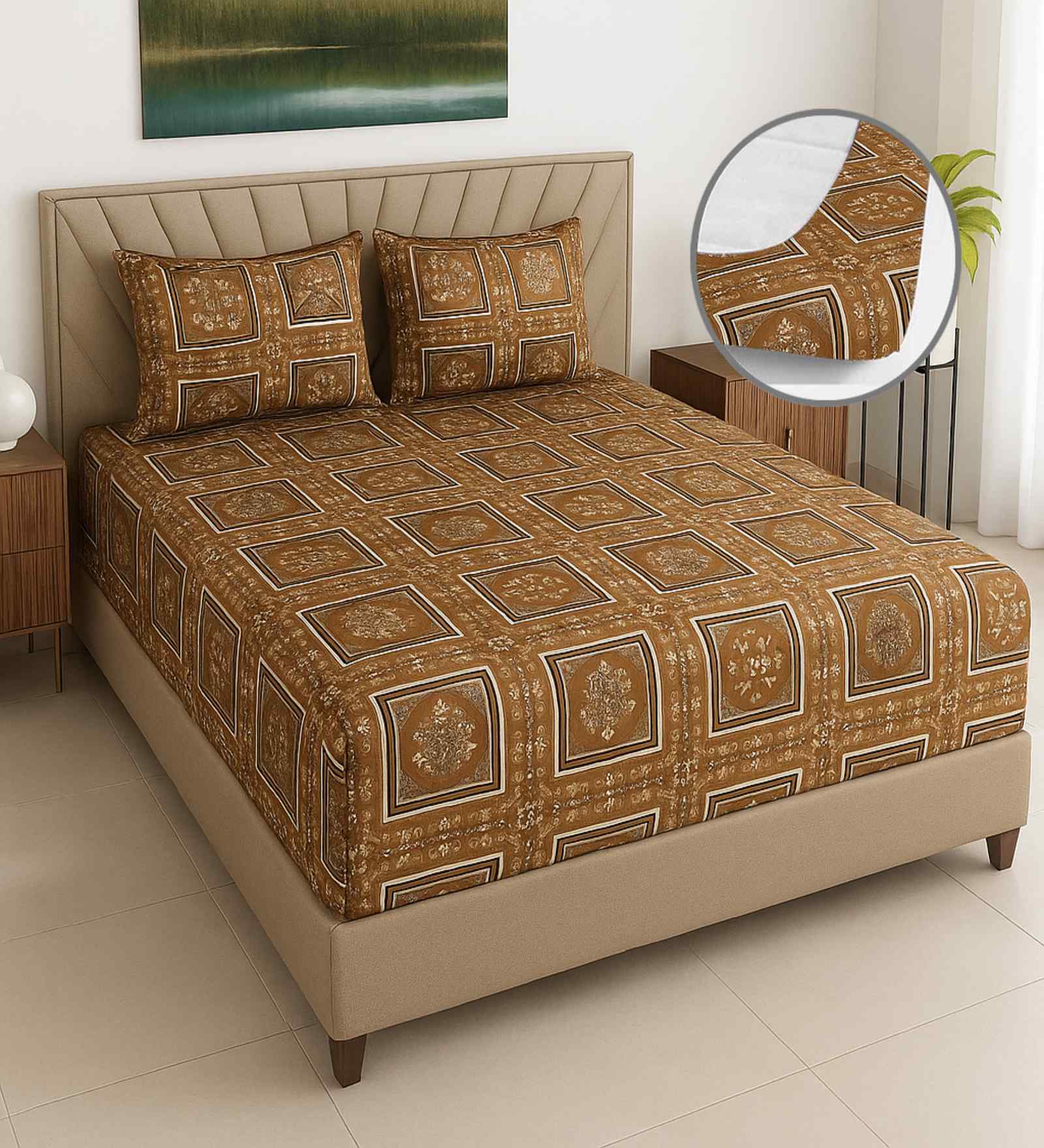 Multicolor Floral 400 TC Cotton Super King Size Bedsheet with 2 Pilllow covers Essential Series Collection