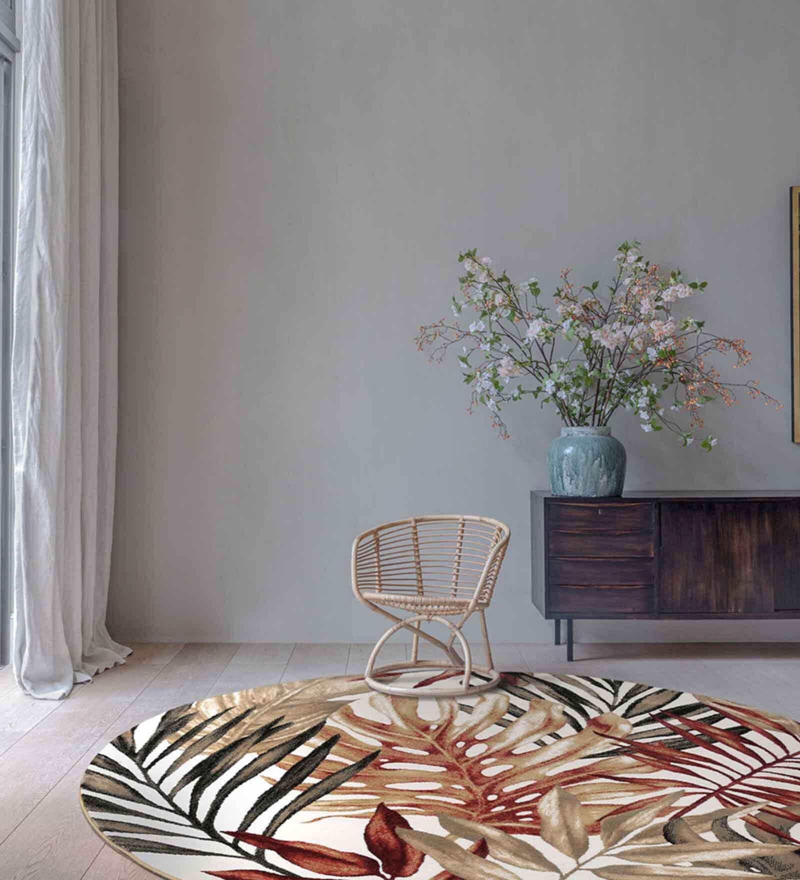 Multicolor Floral Blended Linen 5 ft x 7 ft Machine Made Carpet