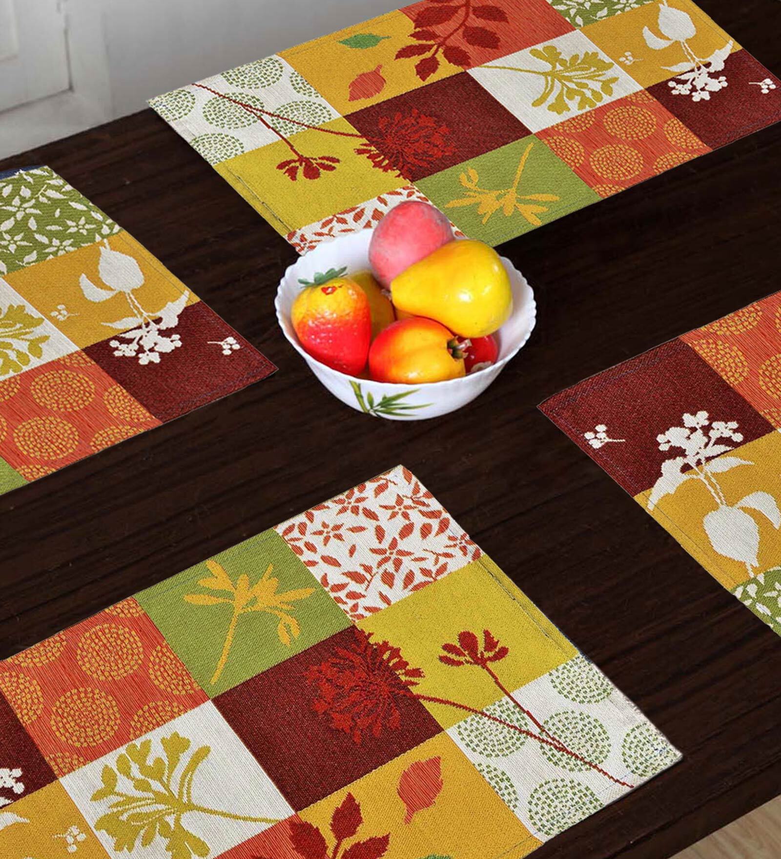 Buy Multicolor Floral Poly Cotton 19 X 13 Inches Placemats (Pack of 4 ...