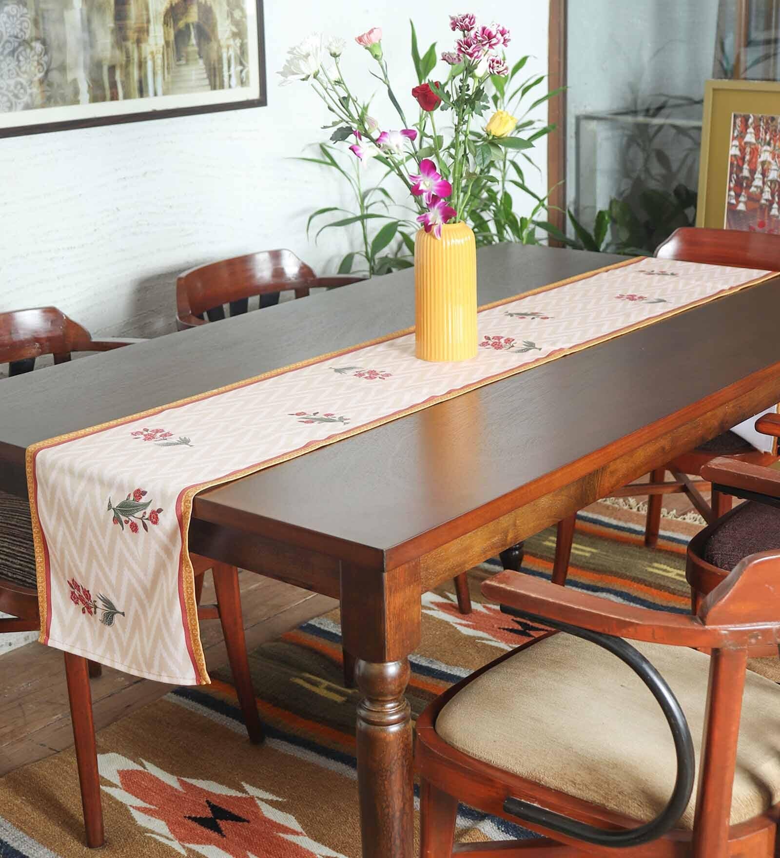 Multicolor Floral Polycanvas (12 x84)  Hand Embroidered Motif and Tassels Table Runner