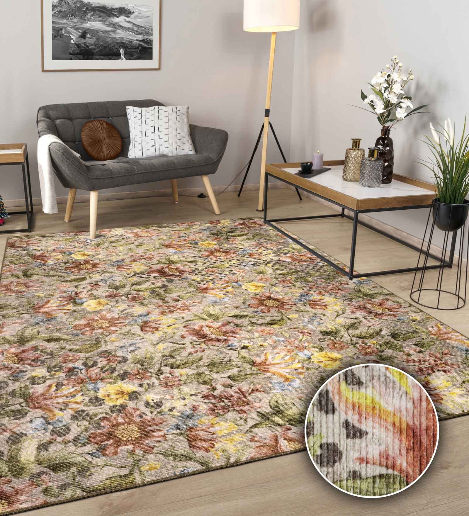 Multicolor Floral Polyester 5' X 7' Machine Made Carpet