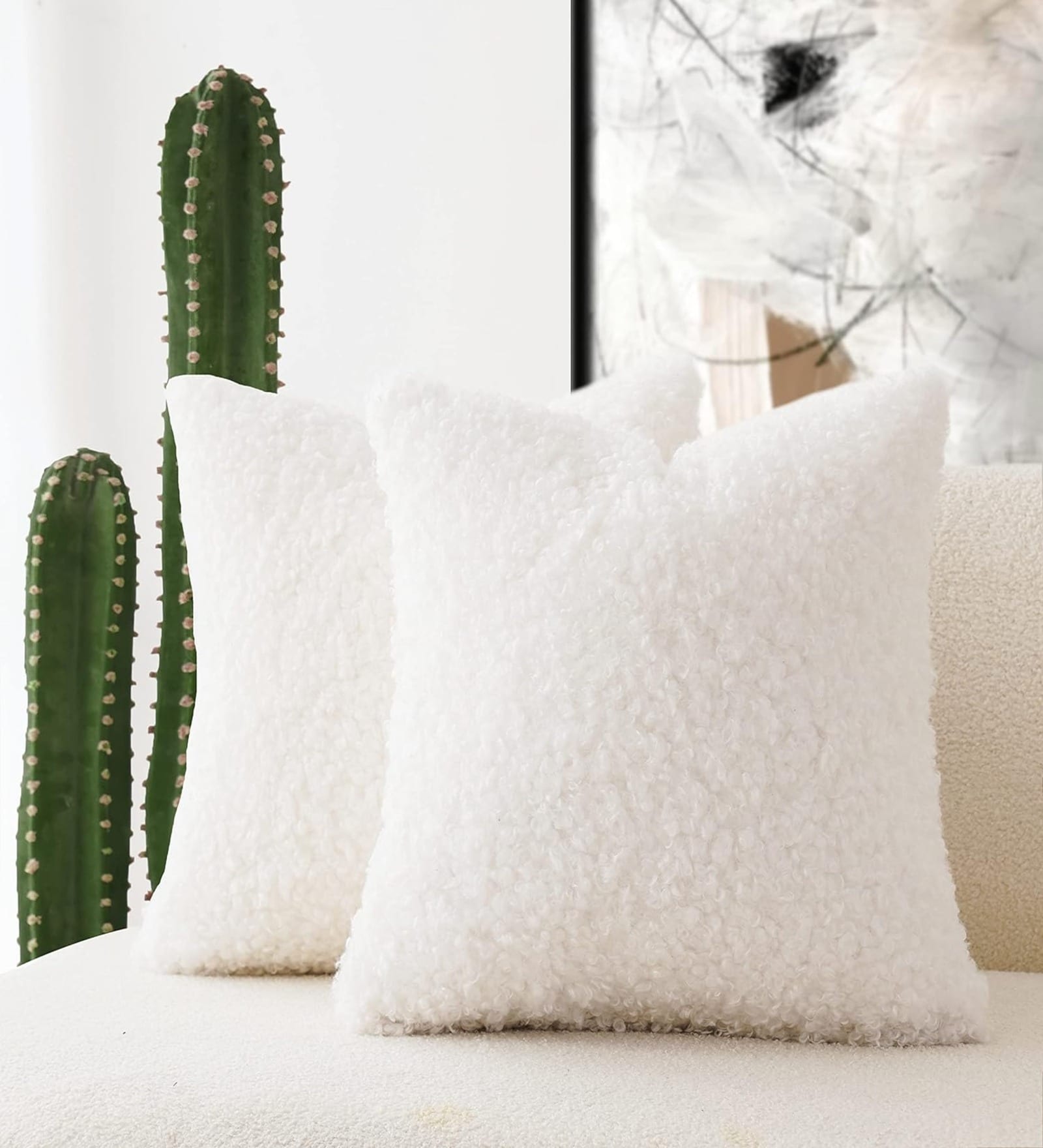 White Fur Solid 16x16 inches Cushion Covers (Pack of 2)