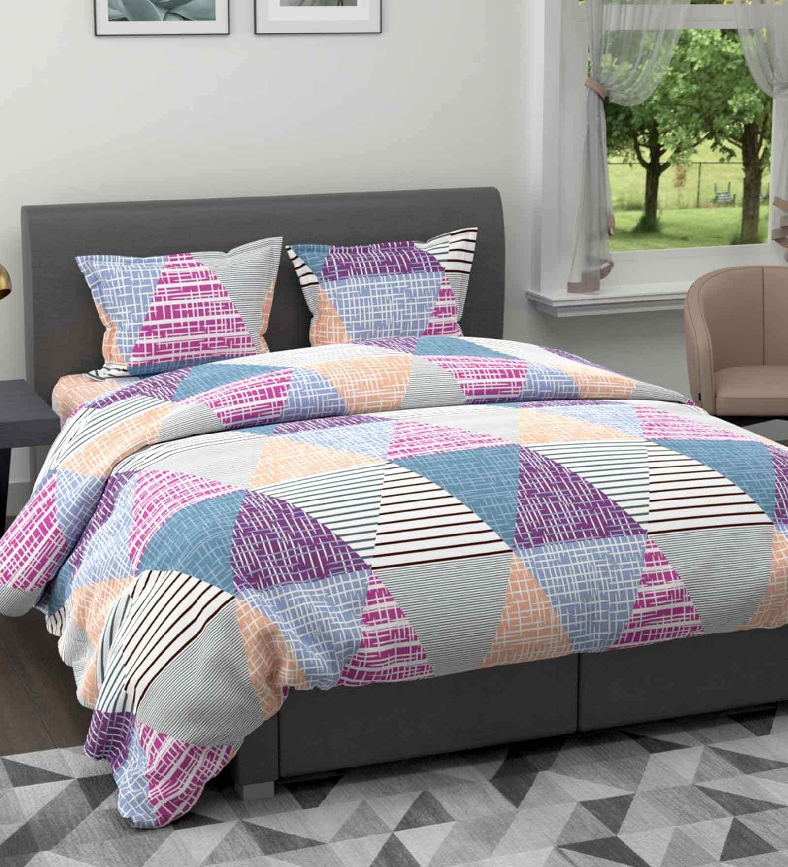 Multicolor Geometric 192 TC Microfiber (Set of 4) Double Bed Bedding Sets