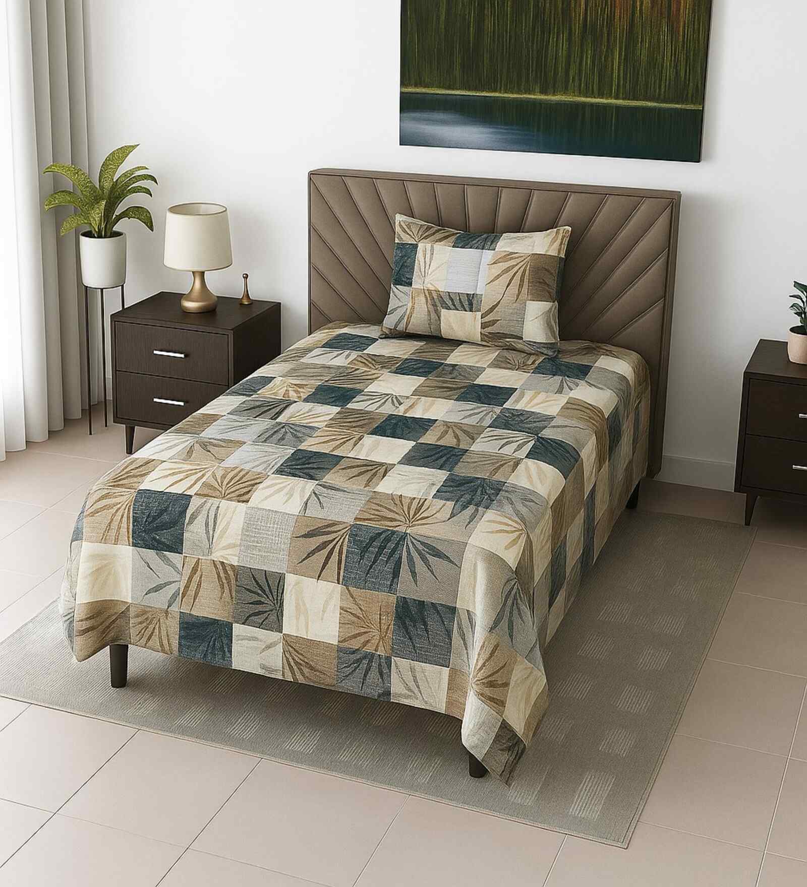 Multicolor Geometric 210 TC Mix Cotton Single Bed Size Bedsheet wih 1 Pillow cover Essential Series Collection