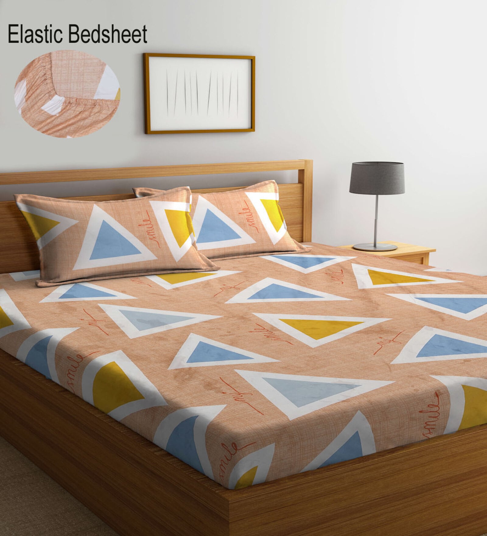 Multicolor Geometric 300 TC Cotton Blend Double Bedsheet with 2 Pillow covers