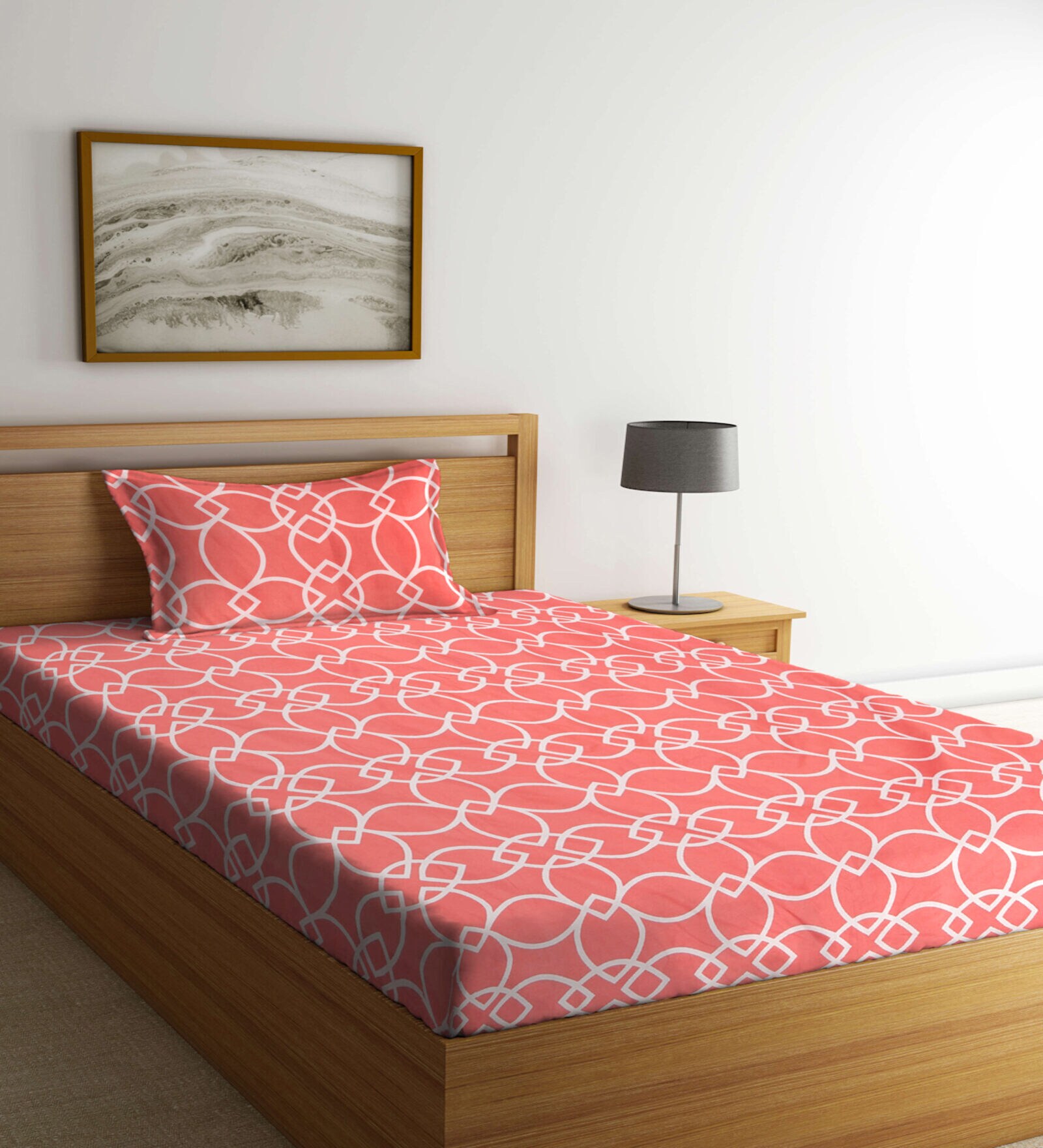 Multicolor Geometric 300 TC Cotton Single Bedsheet with 1 Pillow Cover