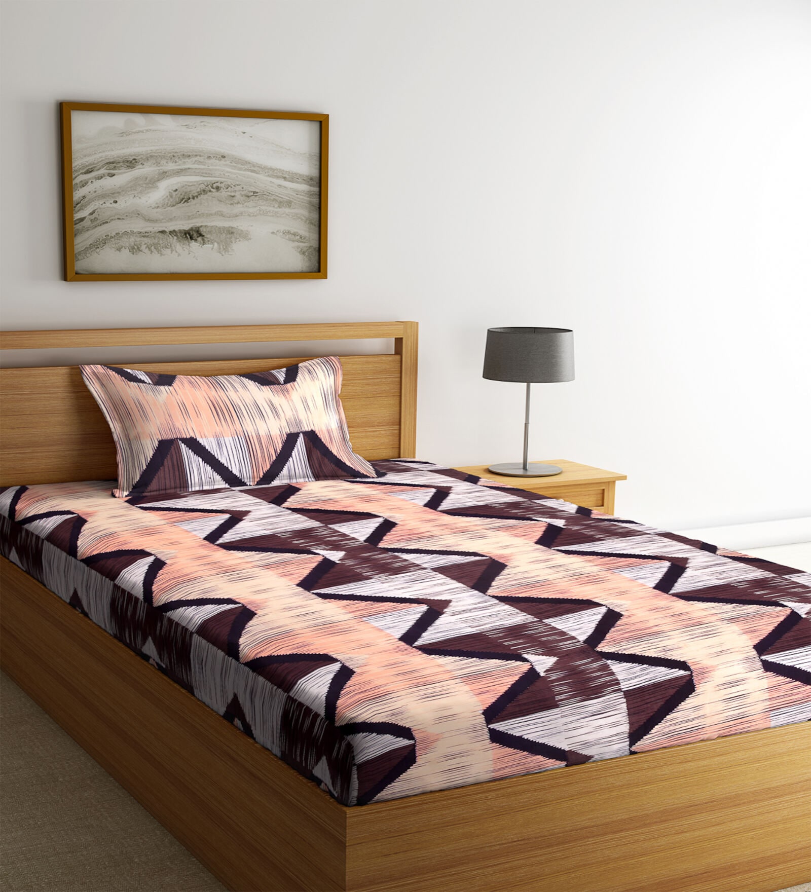 Multicolor Geometric 300 TC Cotton Single Bedsheet with 1 Pillow Cover