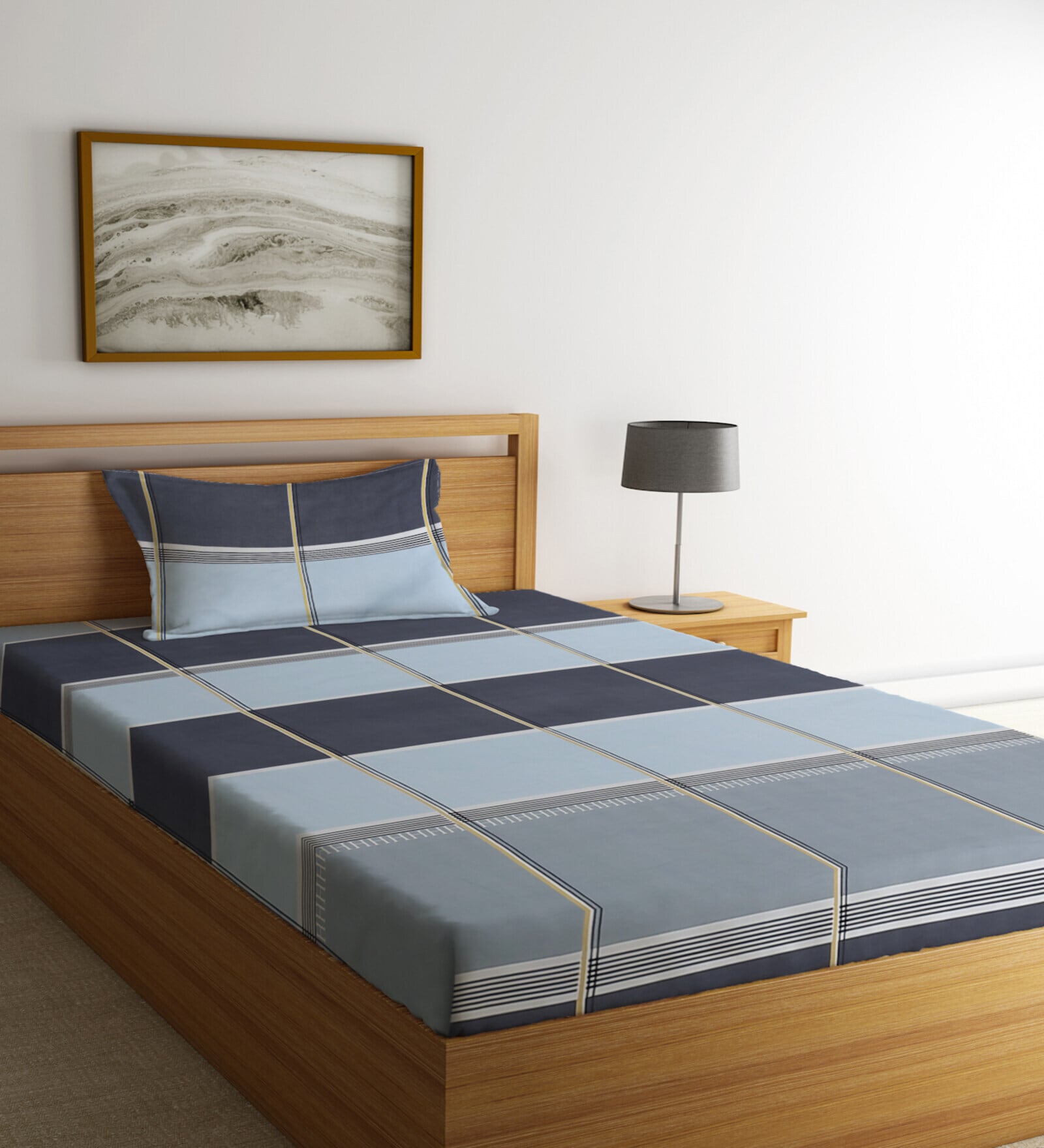 Multicolor Geometric 300 TC Cotton Single Bedsheet with 1 Pillow Cover