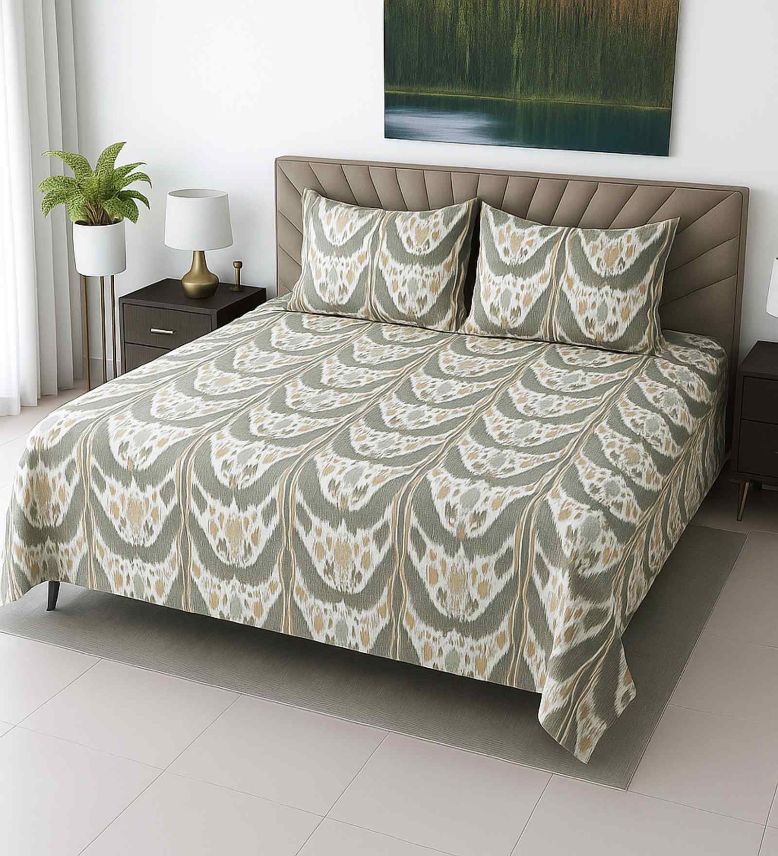 Multicolor Geometric 350 TC Cotton Super King Size Bedsheet with 2 Pilllow covers Essential Series Collection